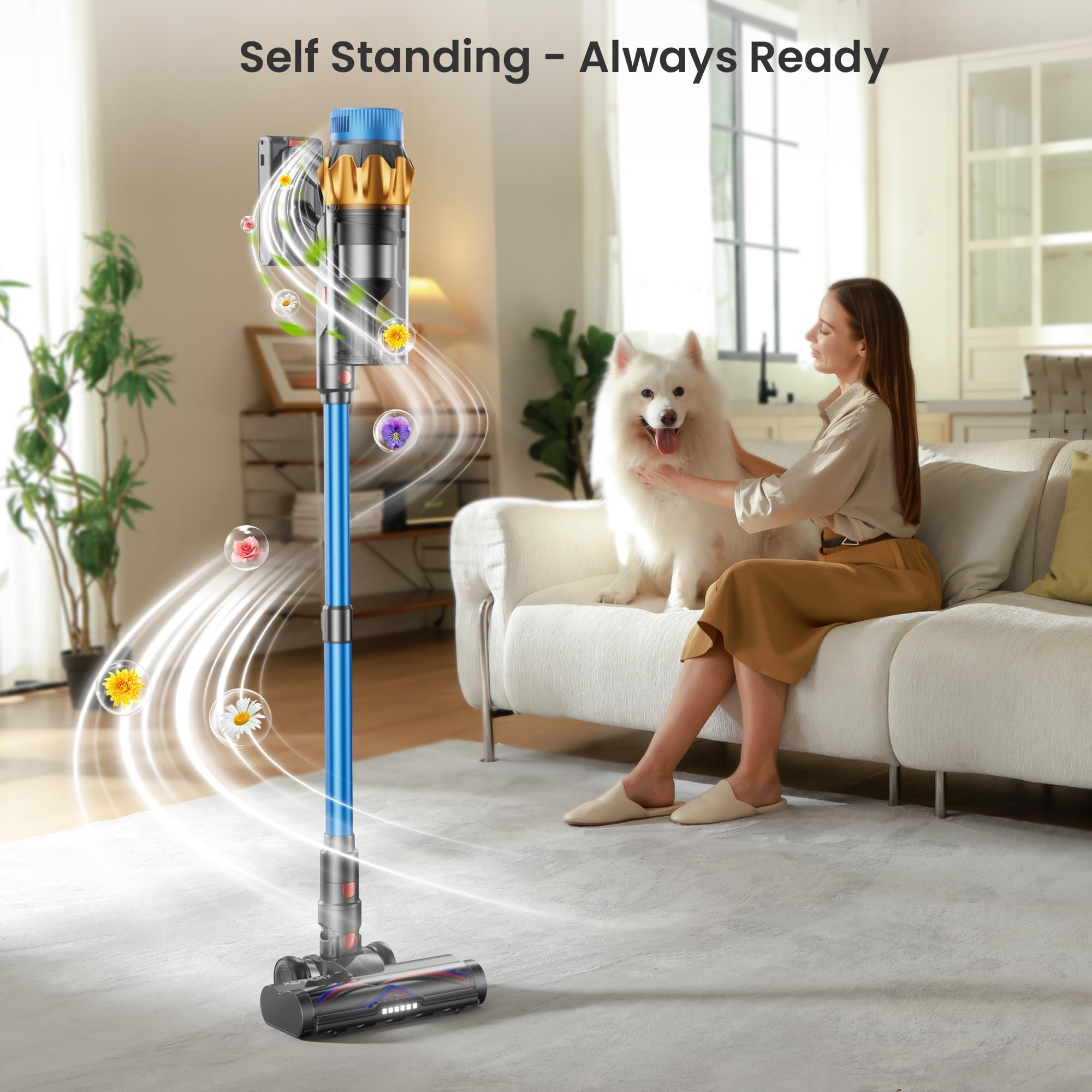 Cordless Vacuum Cleaner, 600W 50Kpa 70Mins Vacuum Cleaners For Home, Self-Standing Stick Vacuum With Aromatherapy, Anti-Tangle B
