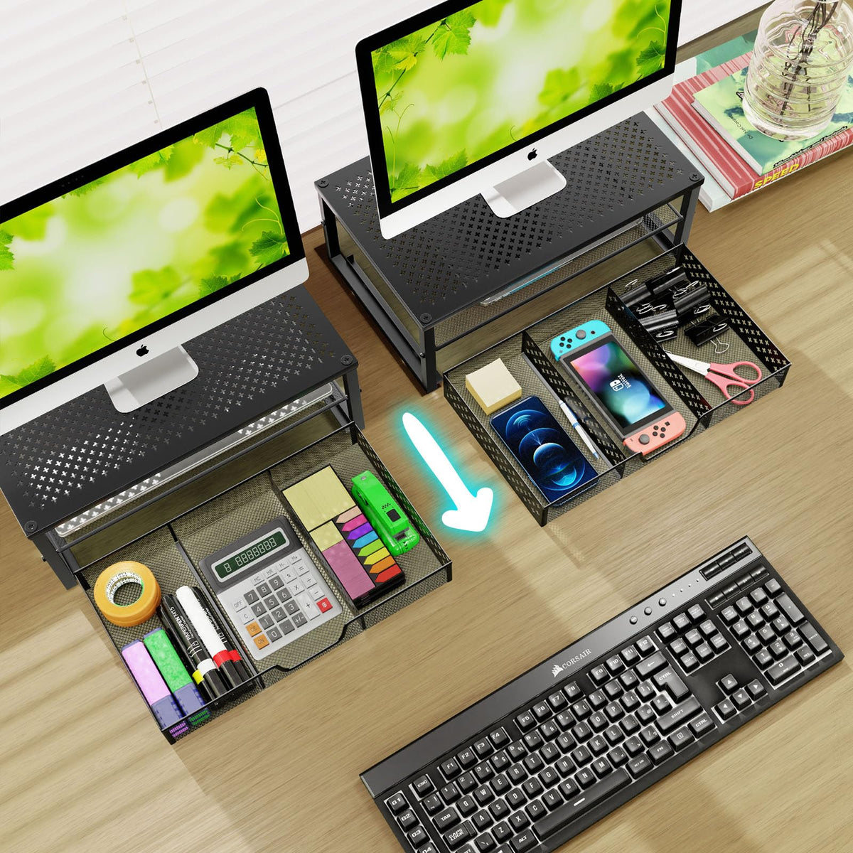 Simple Trending 2 Pack 2 Tier Metal Monitor Riser Stand And Computer D ...