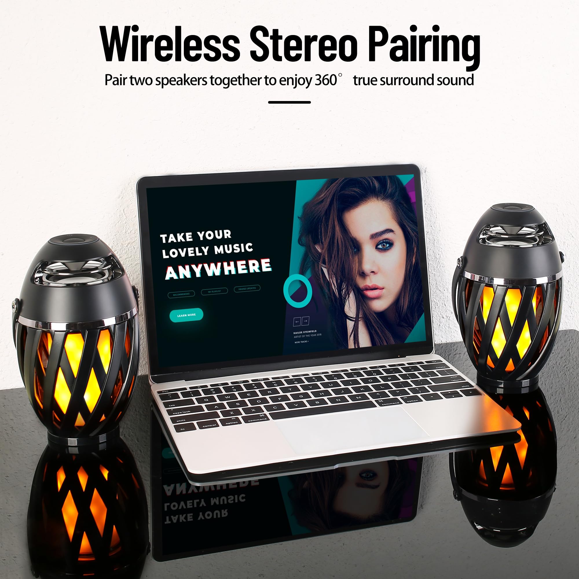 Inssisain 2 Pack Outdoor Bluetooth Speakers Waterproof Wireless, Birthday Gifts For Men Dad, Led Flame Ambient Light, Camping Patio Accessories, Unique Gifts For Him Husband Boyfriend Dad Gifts