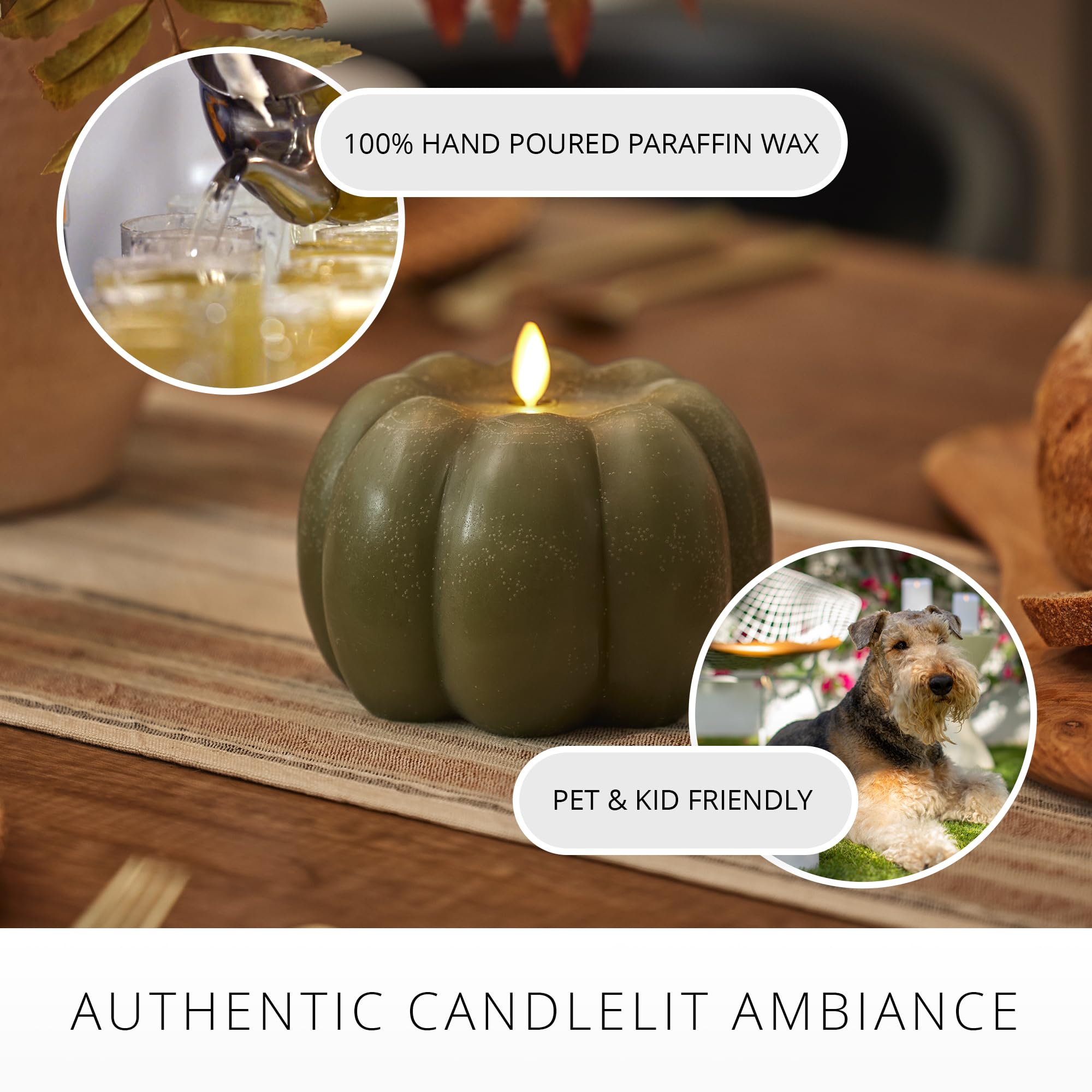 Luminara Pumpkin Figural Flameless Flickering Moving Flame Led Candle (5.5'' X 4.25''), Chalky Finish Real Unscented Wax, Time F