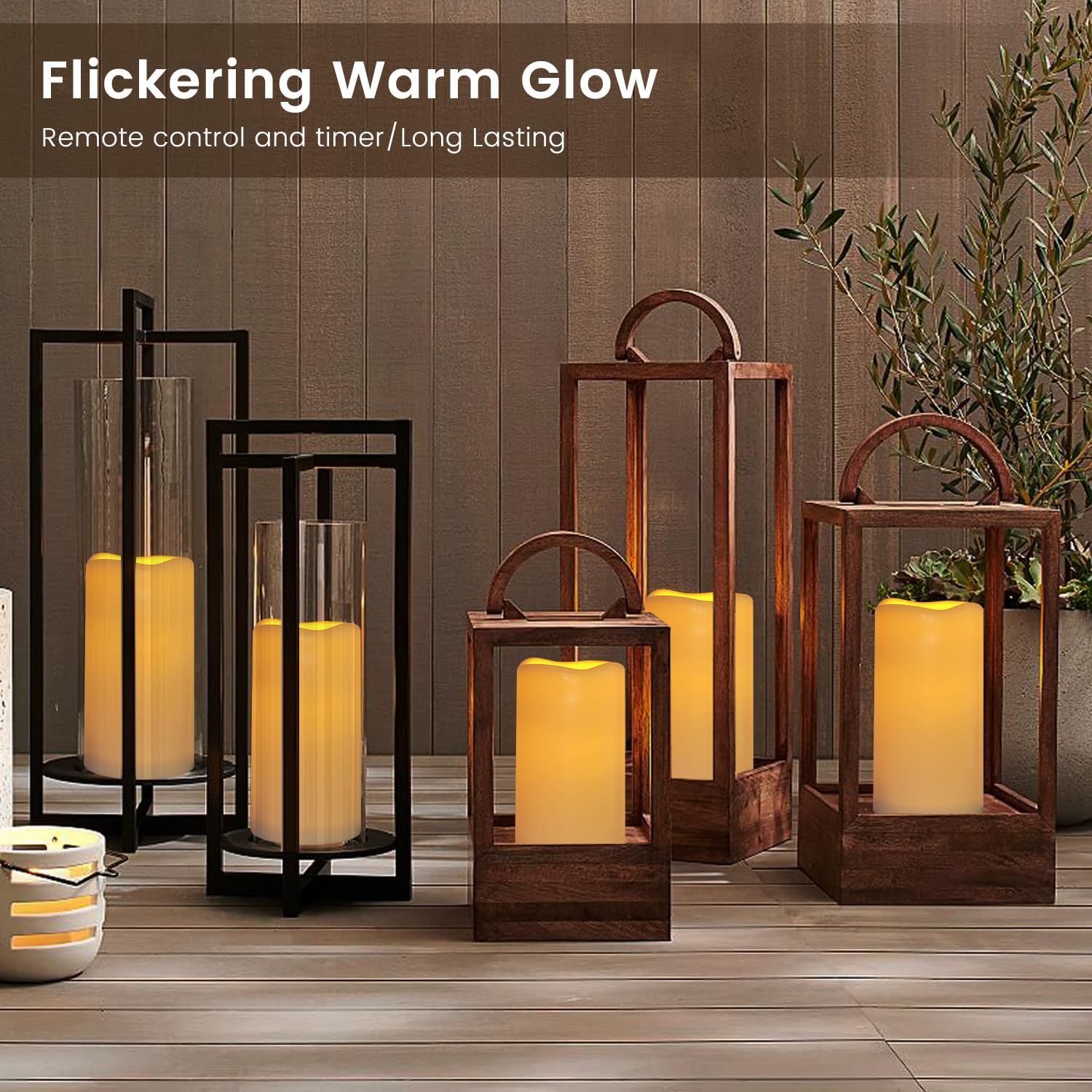 9Pack Outdoor Waterproof Plastic Flameless Candles With Remote Control Led Flickering Battery Operated Pillar Candles Cycling 24