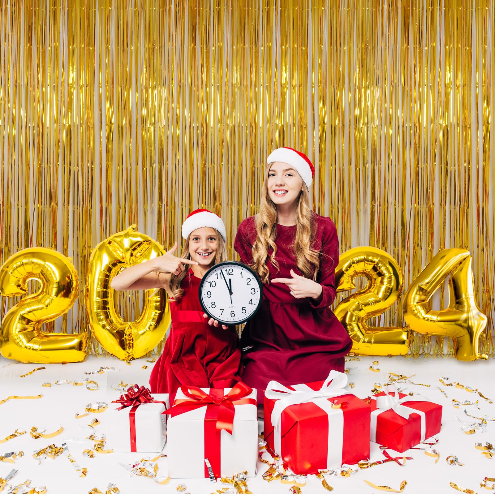 Gold Tinsel Backdrop Party Decorations, Melsan 3.2 X 8 Ft Foil Fringe Curtains Party Backdrop For Birthday Party, Anniversary, G