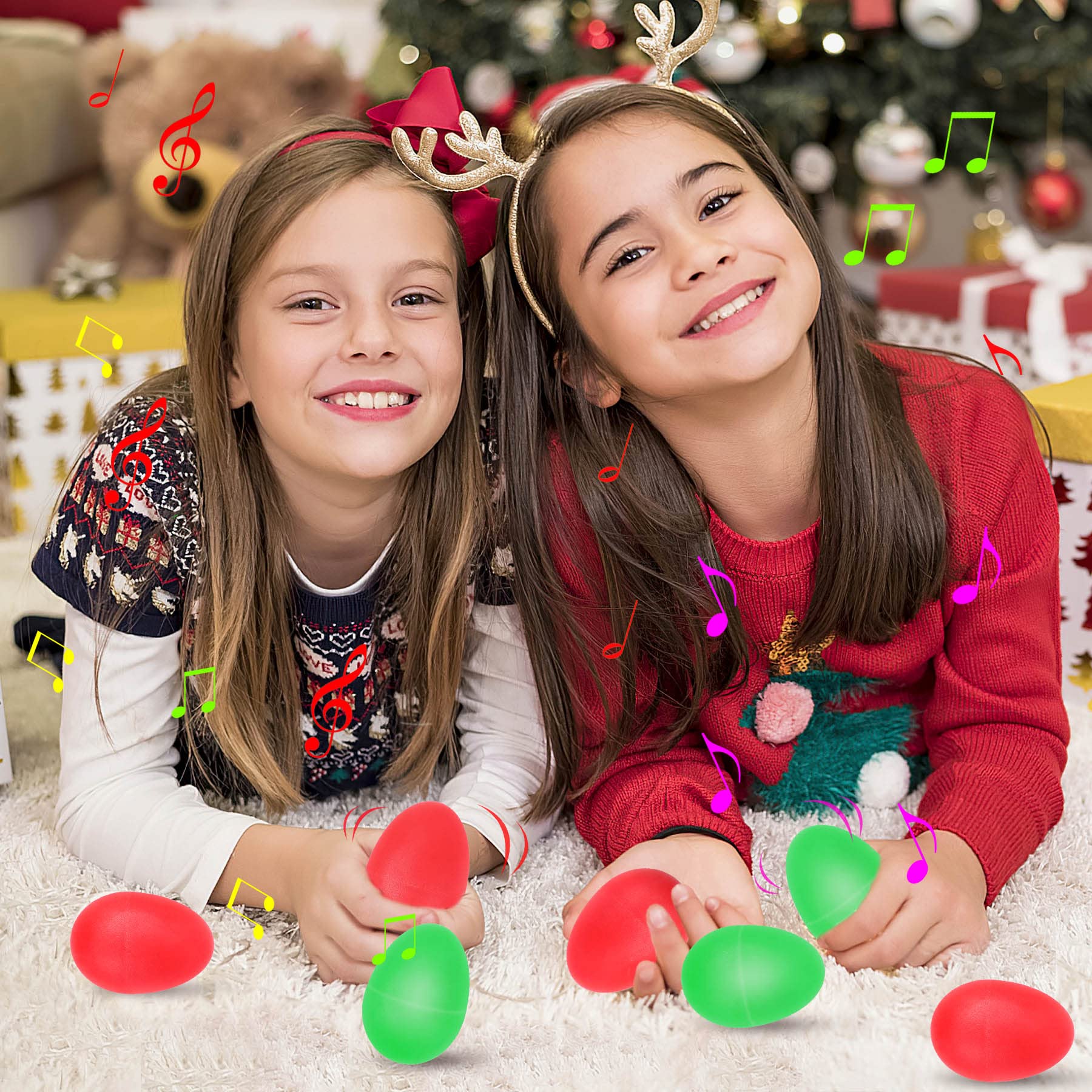 Augshy 24 Packs Christmas Shaker Musical Instruments For Kids, 12 Packs Egg Shaker And 12 Packs Wrist Hand Band Jingle Bells (Re