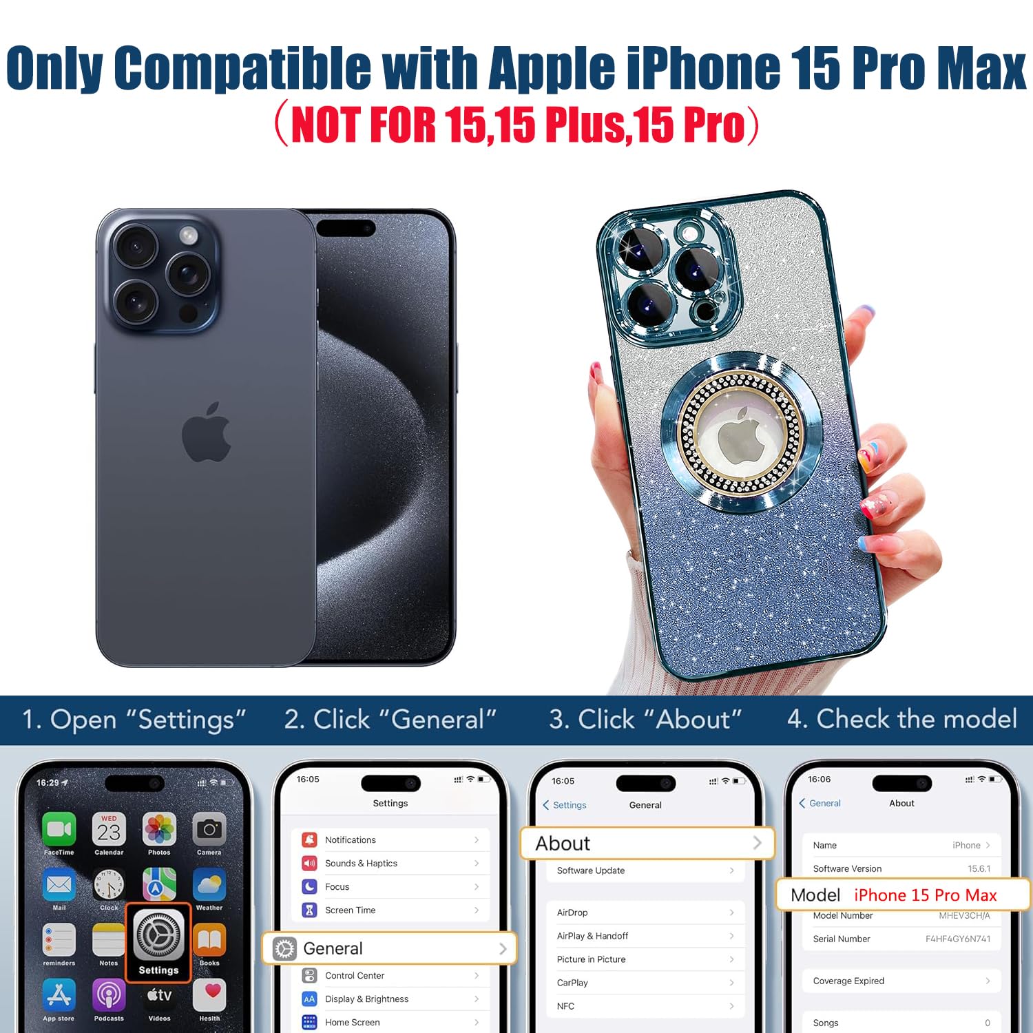 Misscase For Iphone 15 Pro Max Magnetic Case Compatible With Magsafe,Full Protection Slim Shockproof Anti Scratch Glitter Case W