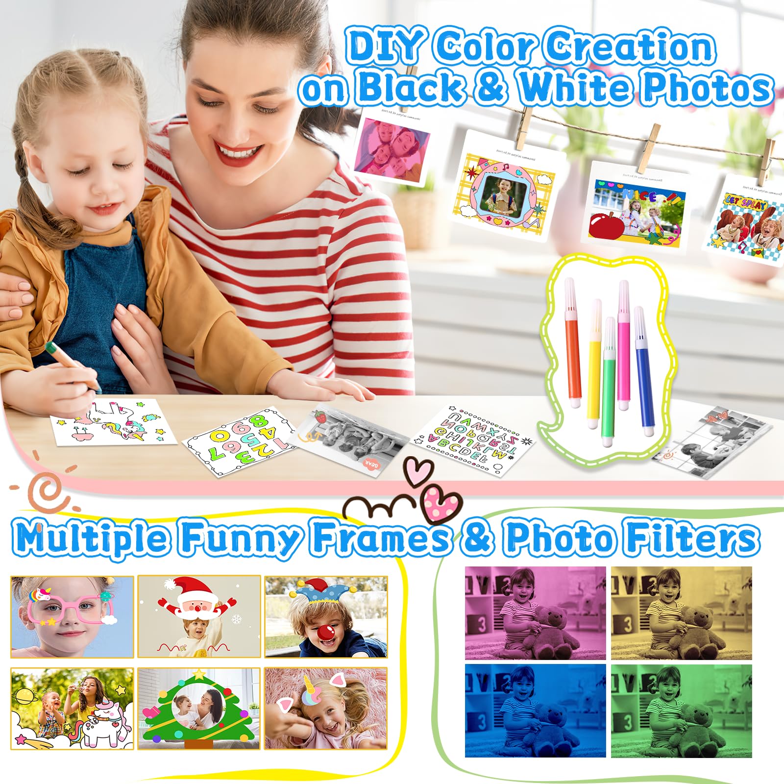 Kids Camera For Boys, 1080P Instant Print Camera, Kids Christmas Birthday Gifts For Boys, Children Digital Camera With 32Gb Card