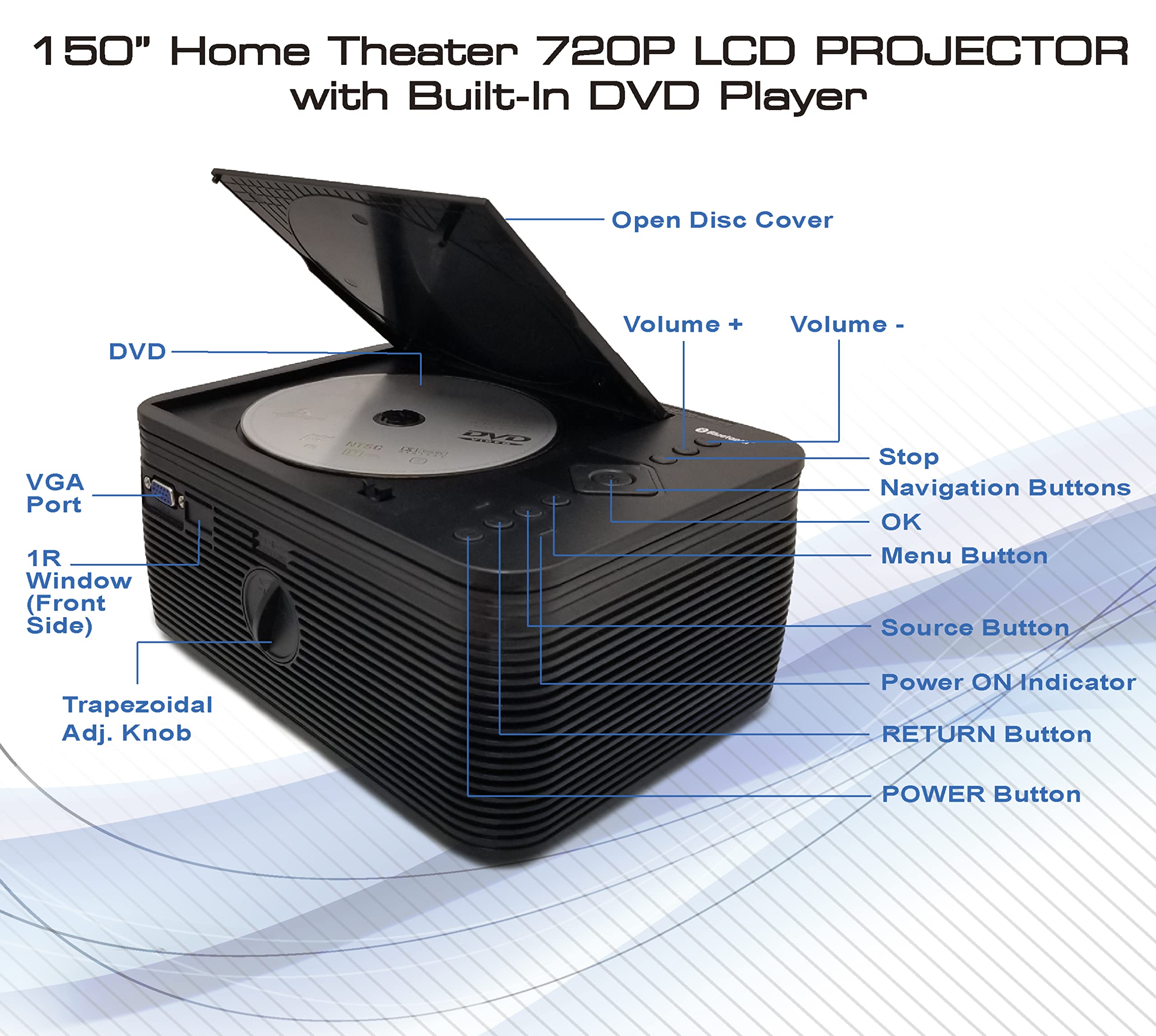 Naxa Nvp 2500 150 Inch Home Theater 720P Lcd Projector With Built In Dvd Player And Bluetooth