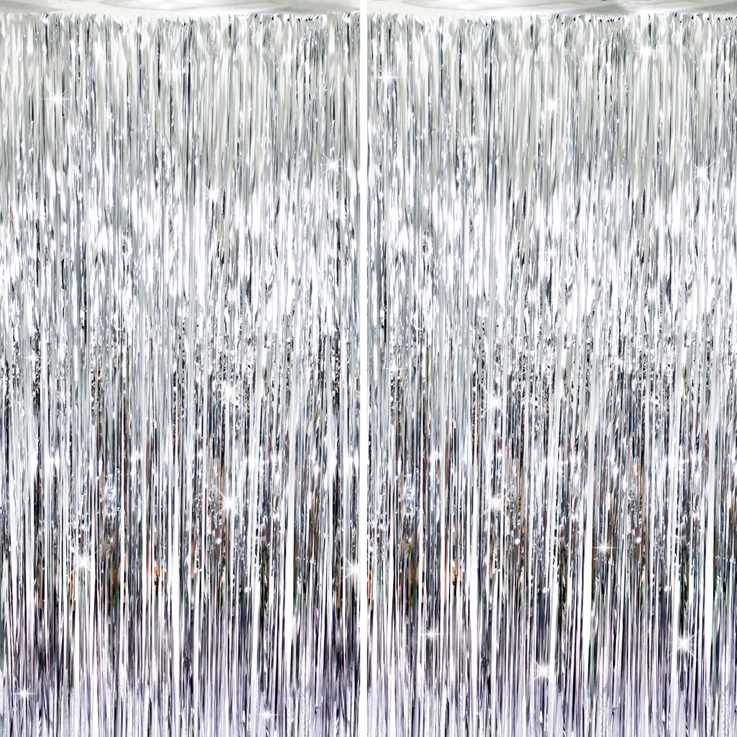 Goer 6.4 Ft X 9.8 Ft Metallic Tinsel Foil Fringe Curtains,Pack Of 2 Party Streamer Backdrop For Birthday,Graduation Decorations