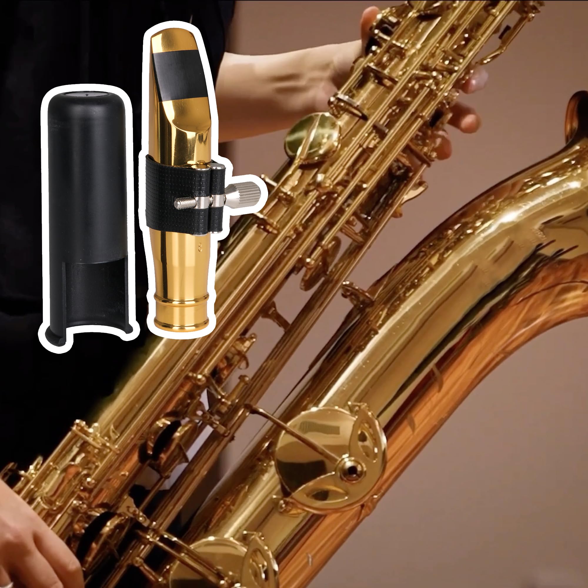 Yibuy Golden Jazz Style B Flat Tenor Sax Mouthpiece 8# W/Pu Leather Cap