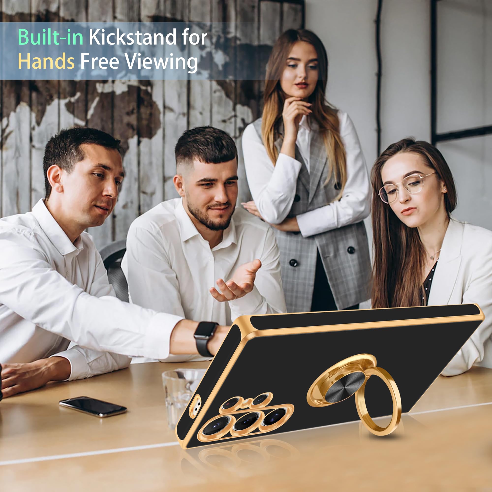 Fingic For Samsung Galaxy S24 Ultra Case[With 360 Ring Holder Stand] [Support Magnetic Car Mount]Kickstand For Women Girl Slim T