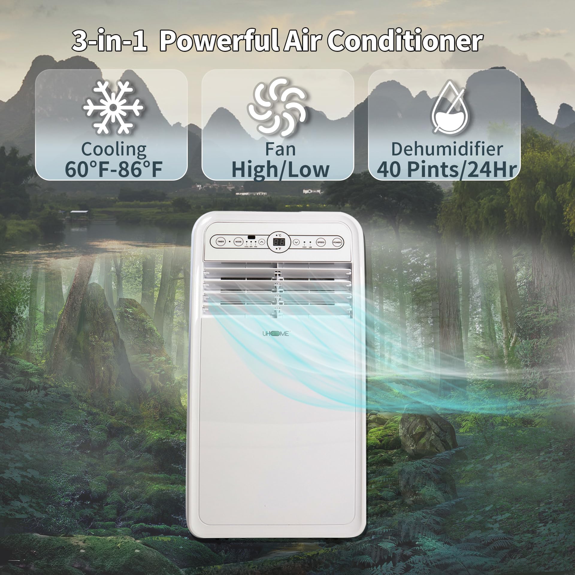 Uhome 8000 Btu Portable Air Conditioner, With Cooling, Dehumidifier, Fan, Remote Control And Window Mount Kit Included, White, 2