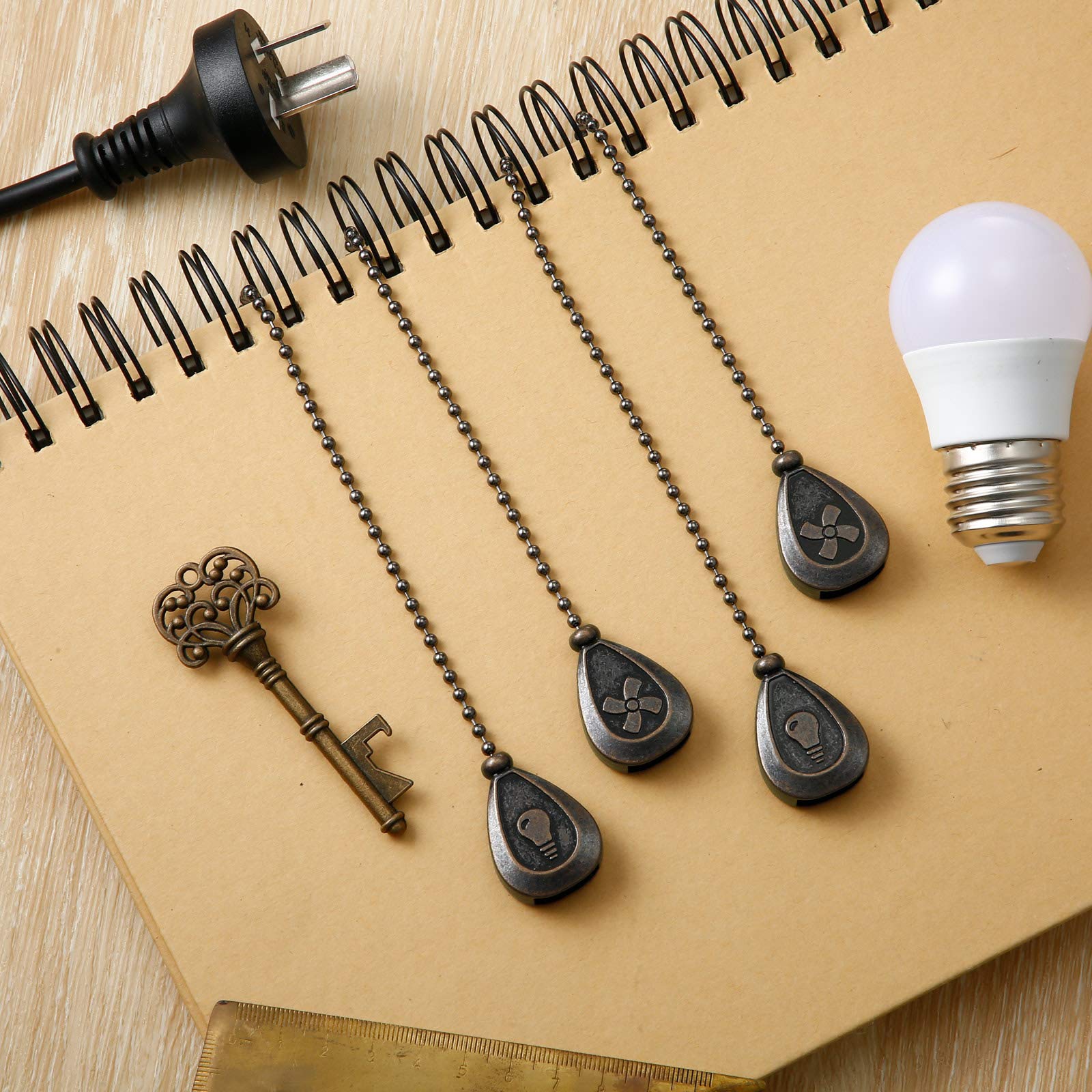 Patelai 8 Pieces Ceiling Fan Pull Chain Extension Pendant Black 12 Inch Ceiling Fan Chain Extender Ornament With Ball