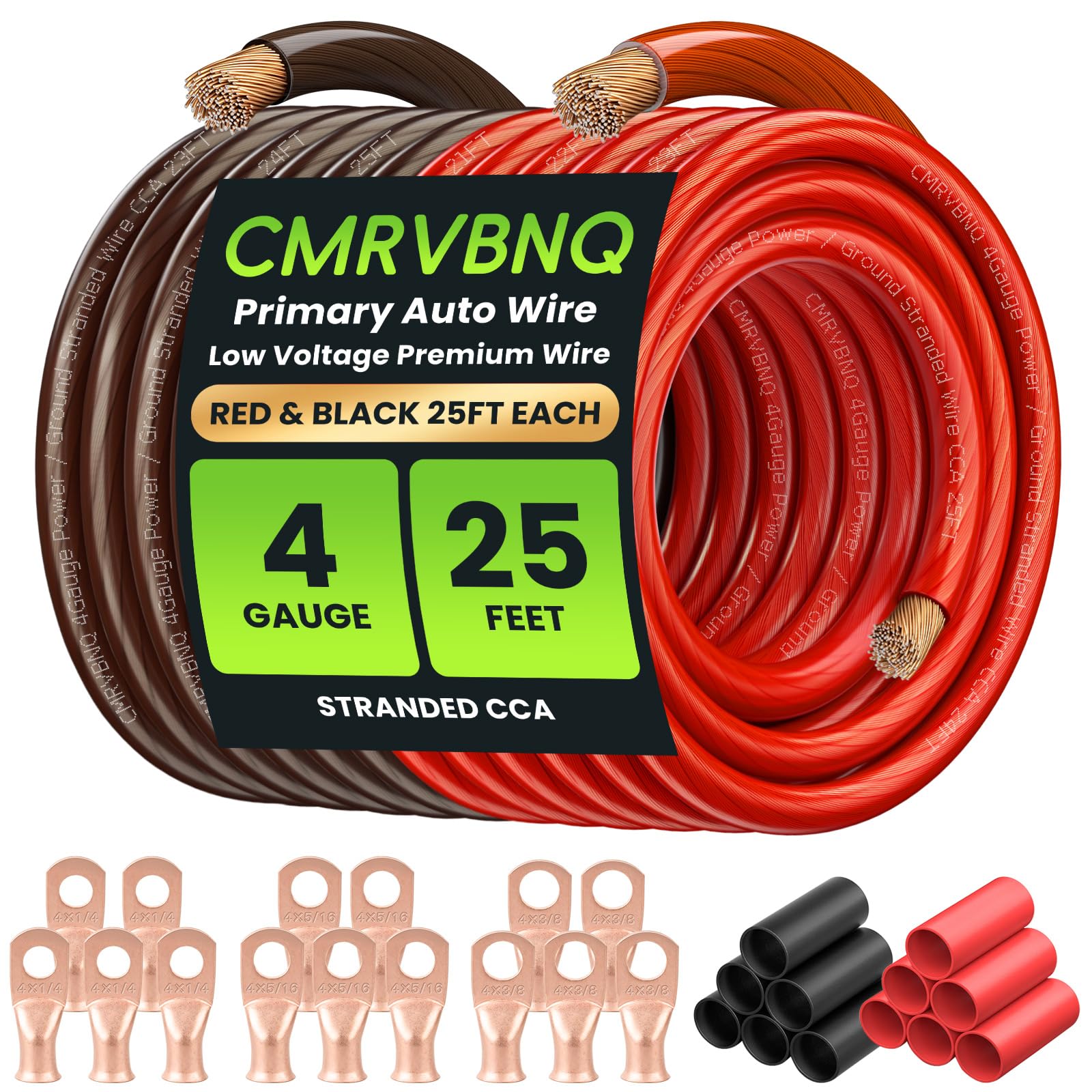 CMRVBNQ 4 Gauge Battery Cable CCA Wire Kit, 25ft Each Red and Black