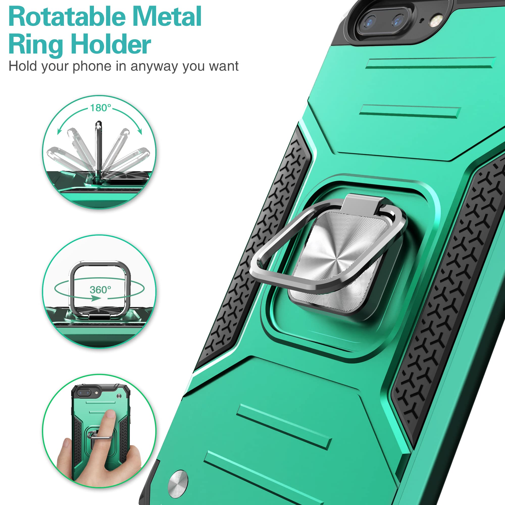 Idystar Iphone 8 Plus Case With Screen Protector,Shock Absorption Drop Test Cover With Kickstand Lightweight Protective Phone Ca