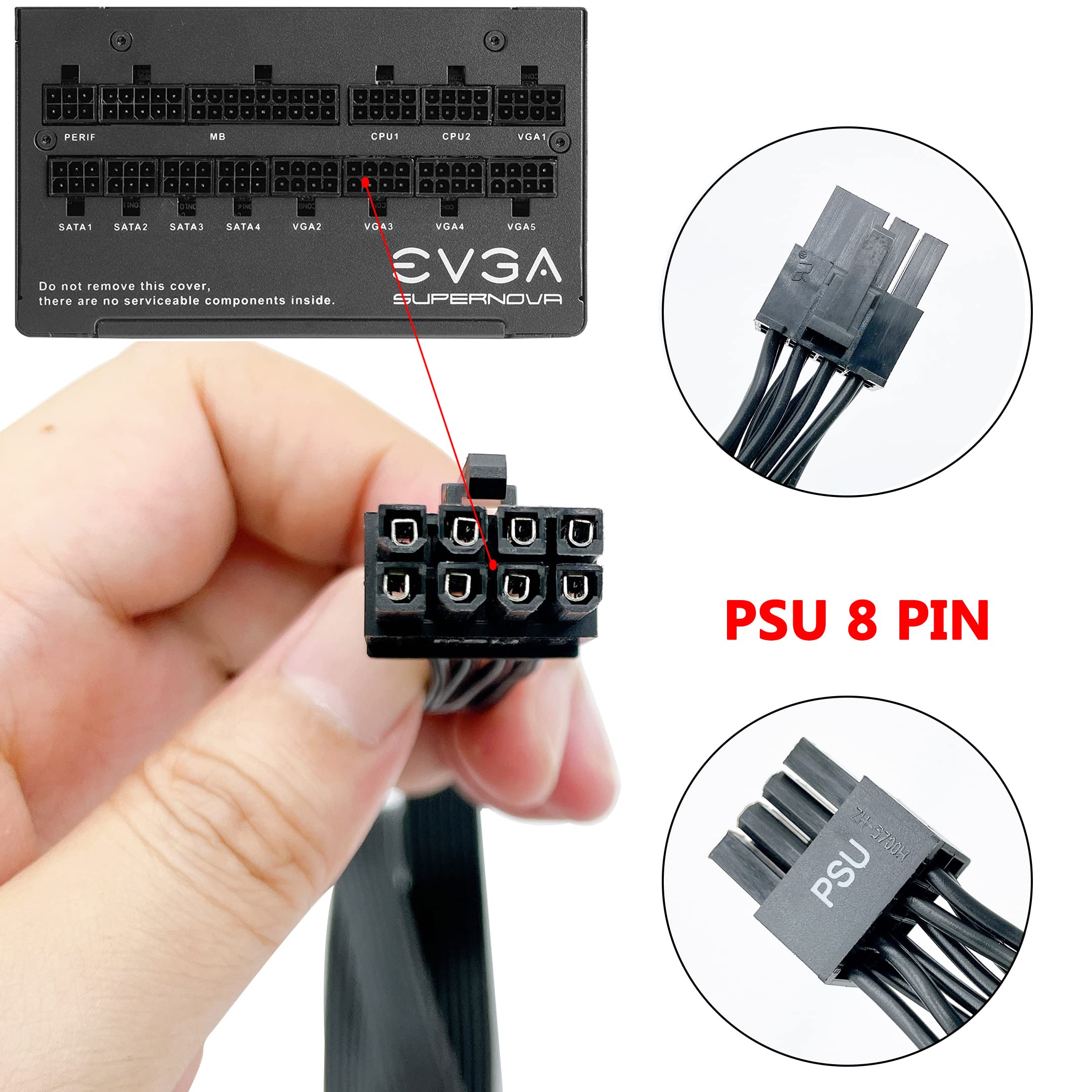 Certusfun Pcie Cable For Evga, 65Cm Male To Male 8 Pin To 6+2 Pin Gpu Power Cable For Evga G+ G2 G3 G5 G6 Ga Gm Gt P2 P3 P5 P6 P