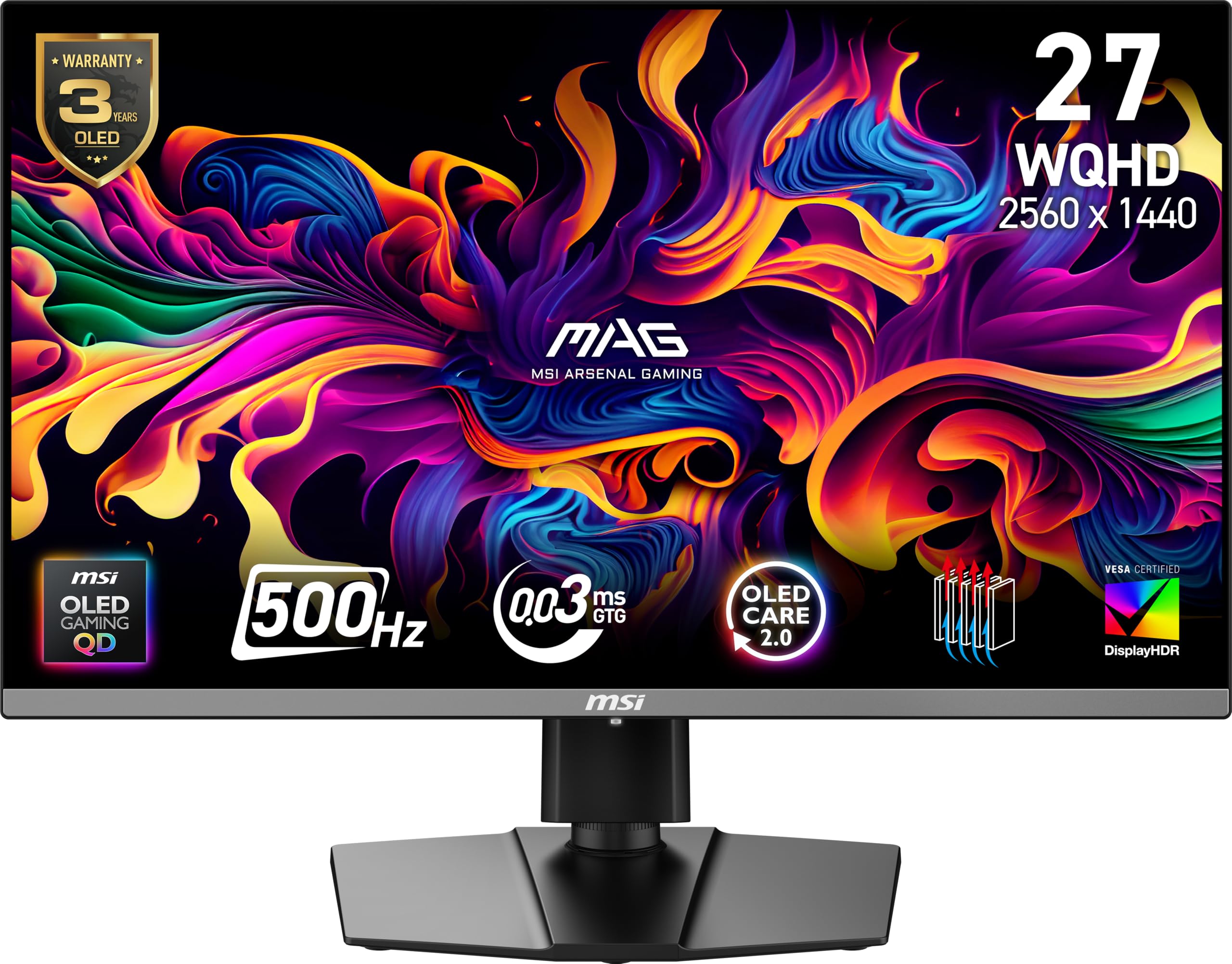 msi MAG 272QP QD-OLED X50 26.5-inch 2560 x 1440 (WQHD) Gaming Monitor, 500Hz, AMD Adaptive-Sync, HDR Ready, HDMI, VGA Port, VESA