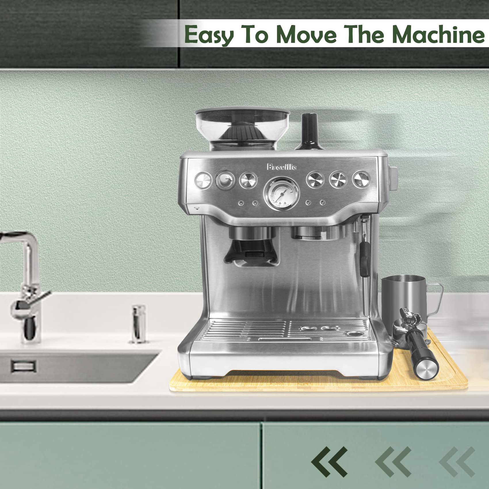 Upgraded Oversize Bamboo Appliance Slider Fit For Breville Barista Espresso Machine 870/878   Under Cabinet Sliding Tray Caddy F