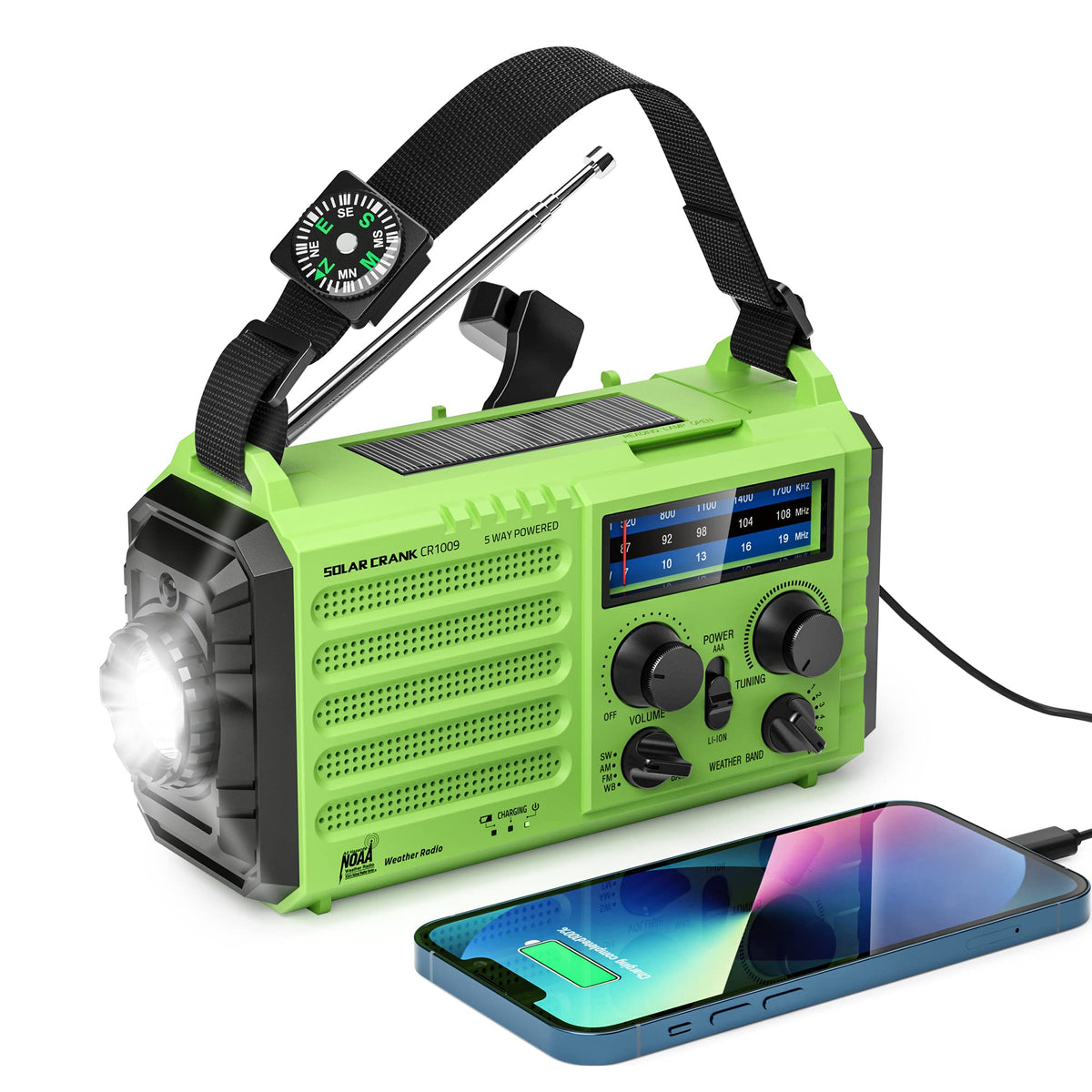 Noaa Emergency Weather Radio,5000Mah Weather Alert Radio,Solar Charging,Hand Crank & Usb Charged,Portable Am/Fm/Sw Radio With Be