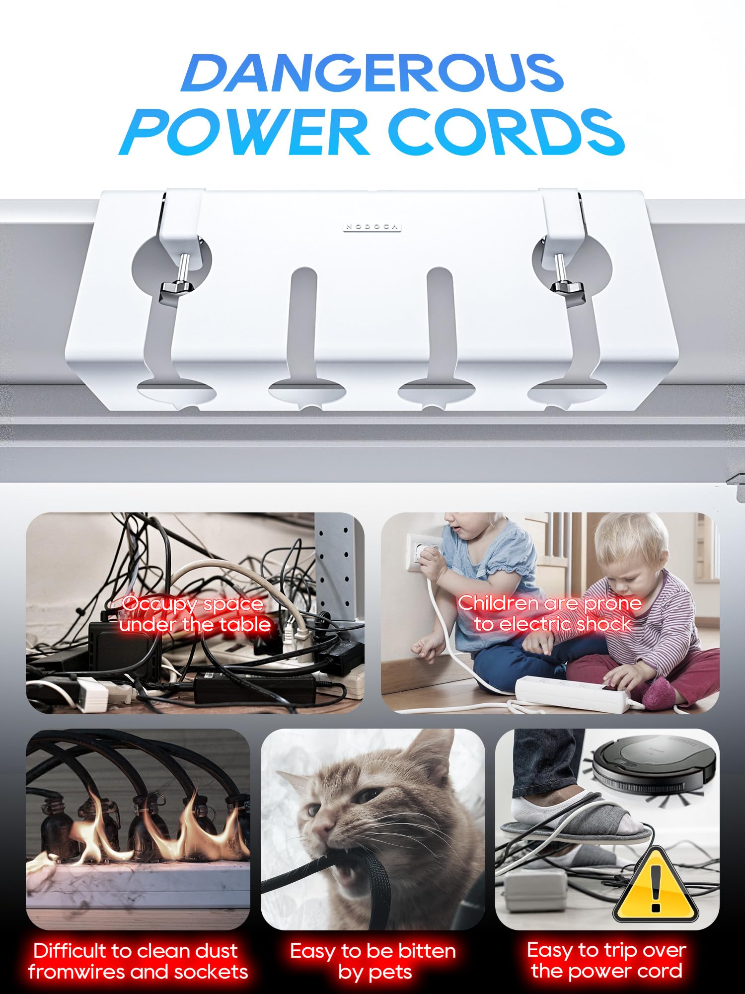 Nodoca No Drill Under Desk Cable Management Tray, 17'' Wire Management, Punch Free Clamp On, Newest Metal Cable Tray, Wire Organ