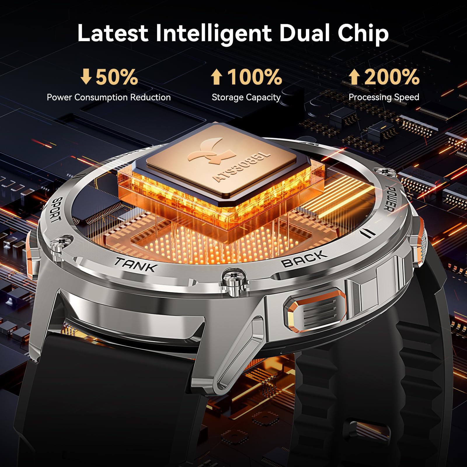 Amaztim Smart Watch, 60 Days Extra Long Battery, 5Atm Waterproof Swimming Diving, Full Metal Military Tactical, Answer/Make Call, 1.43' Amoled Display, Health Monitor Compatible For Iphone And Android