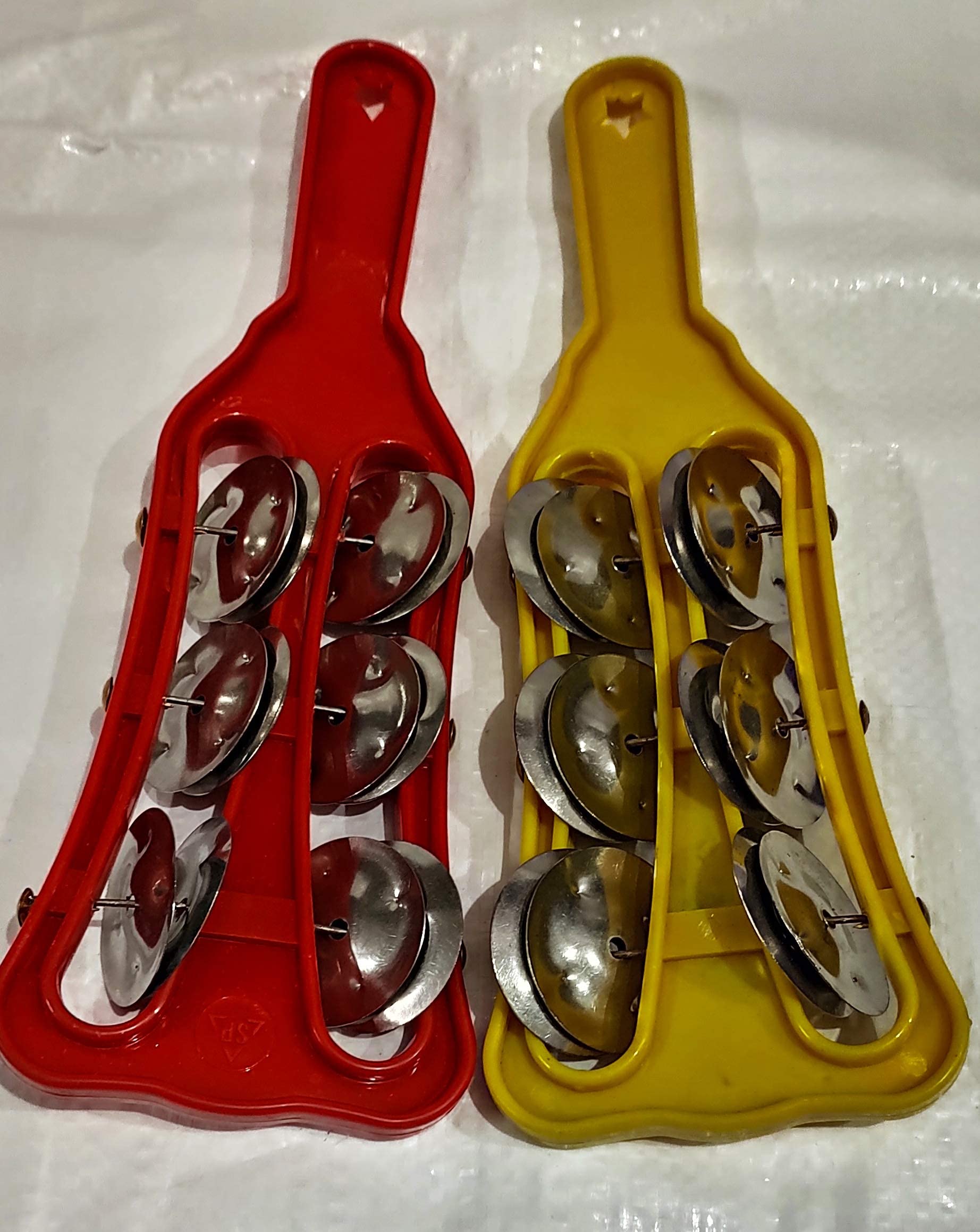 Sg Musical Hand Percussion Jhika Khanjari 3 Lines Plastic Handle Indian Musical Instrument, Multicolour Bytd