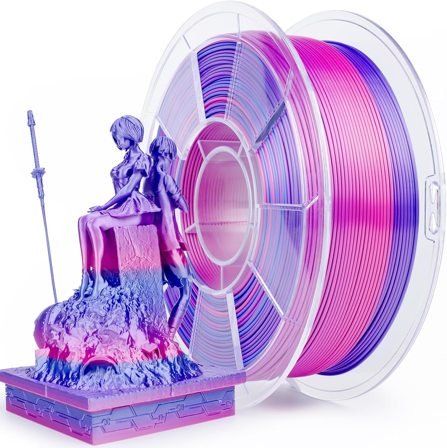 Ziro Silk Fast Color Changing Pla Filament, Shine Multi Color Filament 1.75Mm, Color Change By Length, Dimensional Accuracy +/ 0