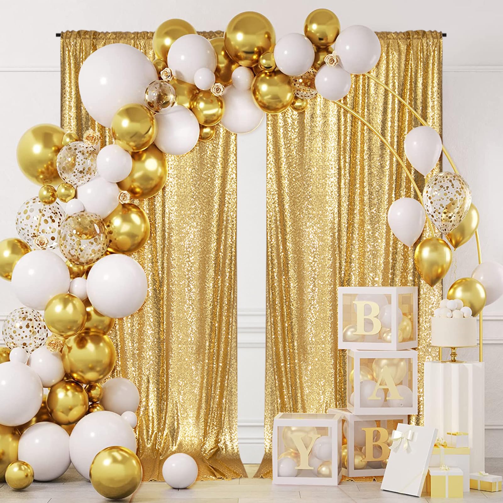 Partydelight 2 Panels Gold 5Ft X 10Ft Sparkly Sequin Backdrop Curtains For Wedding, Party, Room Decorations.