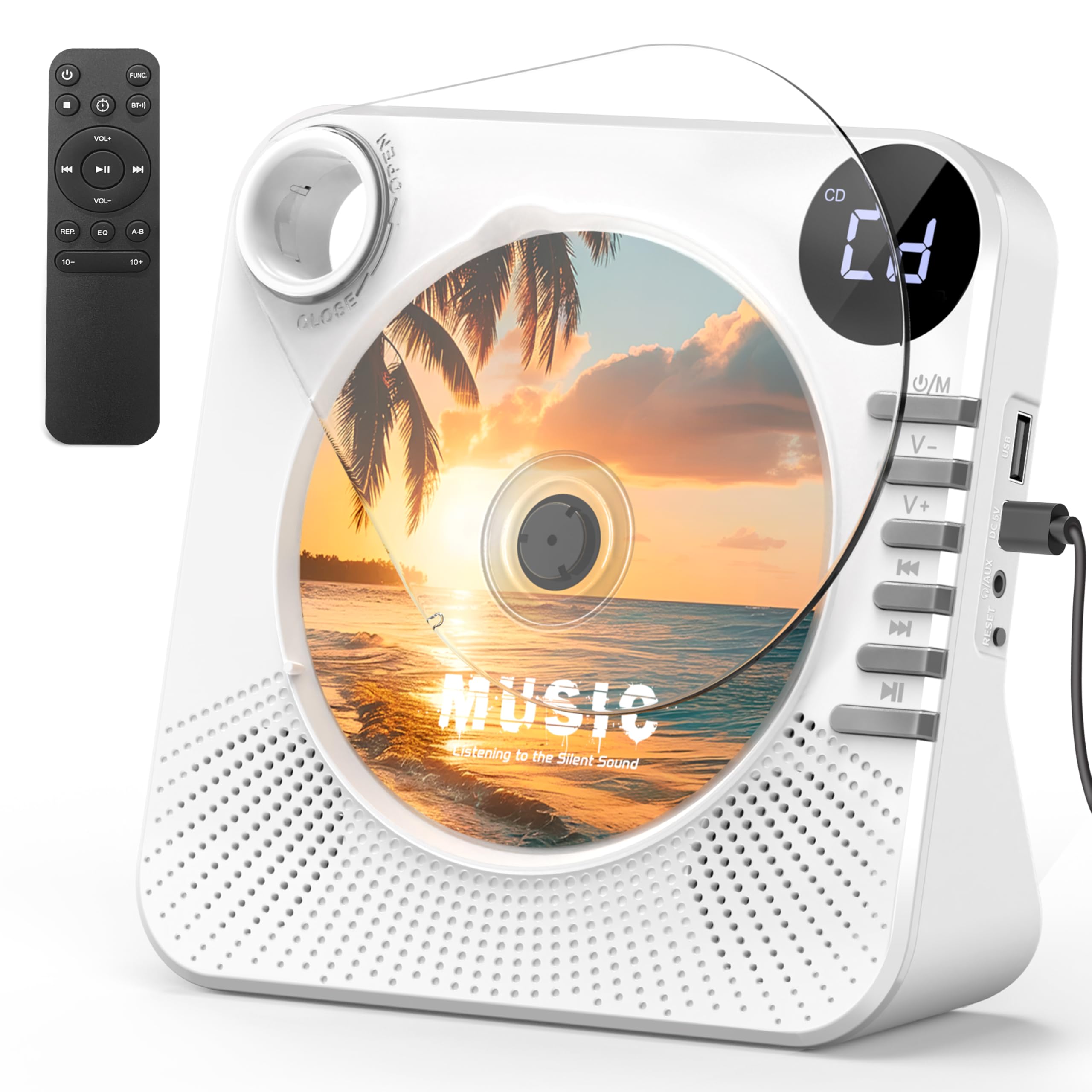 CD Player Bluetooth with HiFi Dual Speaker,Desktop CD Player for Home with Remote Control,Dust Cover,LCD Display,Sleep Timer,EQ 