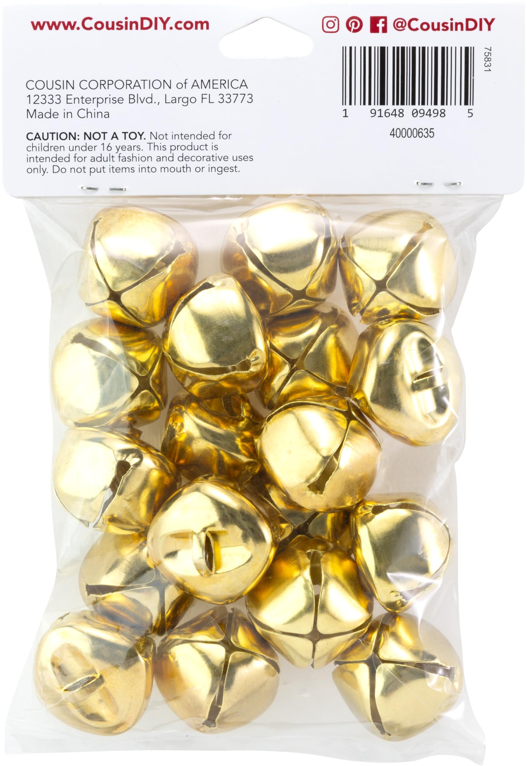 Cousin Diy Gold 1 Inch Jingle Bells, 18 Pack