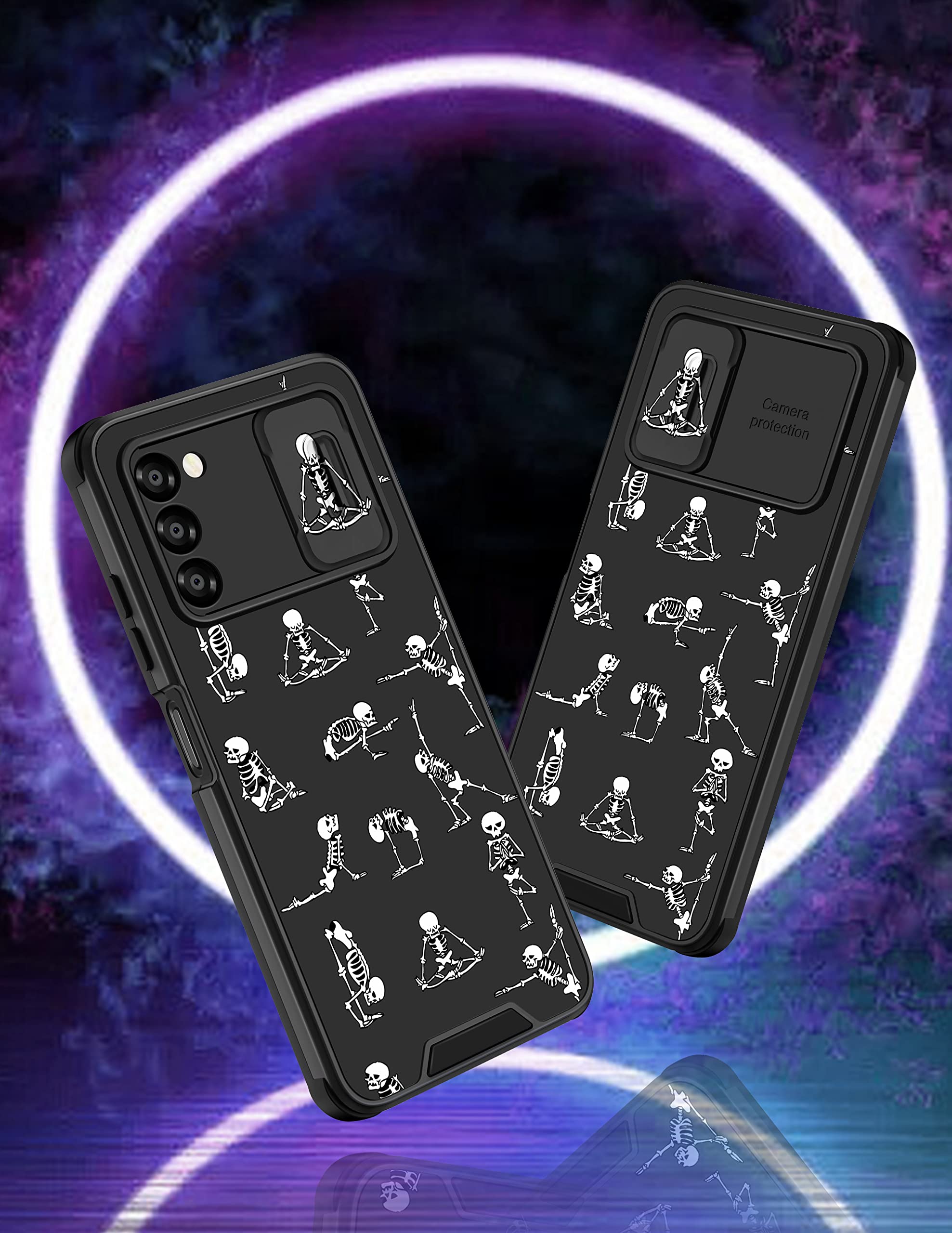 Goocrux For Samsung Galaxy A03S Case Skull For Women Girls Skeleton Yoga Cute Ghost Horror Phone Cover Black Gothic Design Aesth