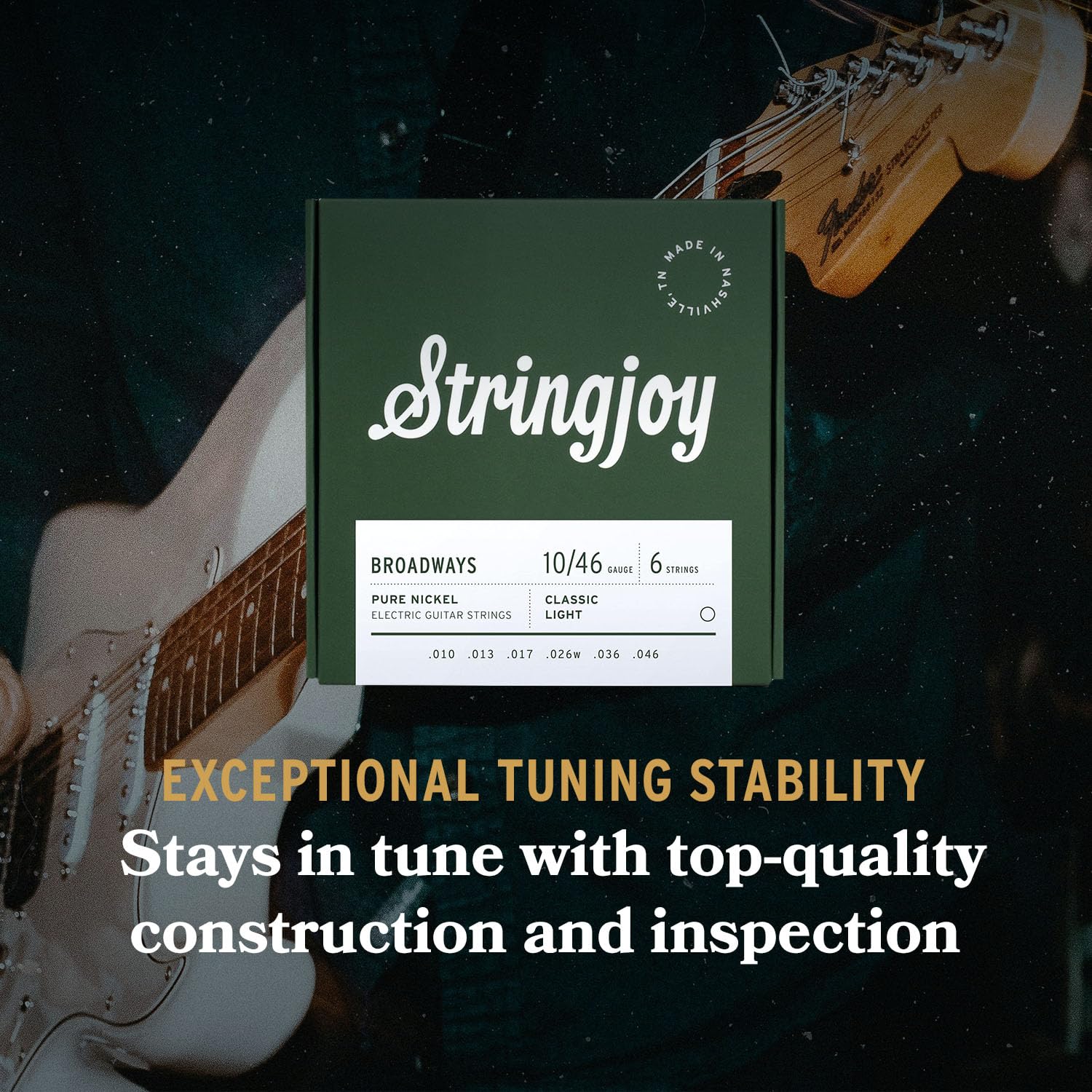 Stringjoy Br1046 Broadways Electric Pure Nickel Guitar Strings, 10 46 Classic Light Gauge, Durable, Guitar Strings For Enhanced