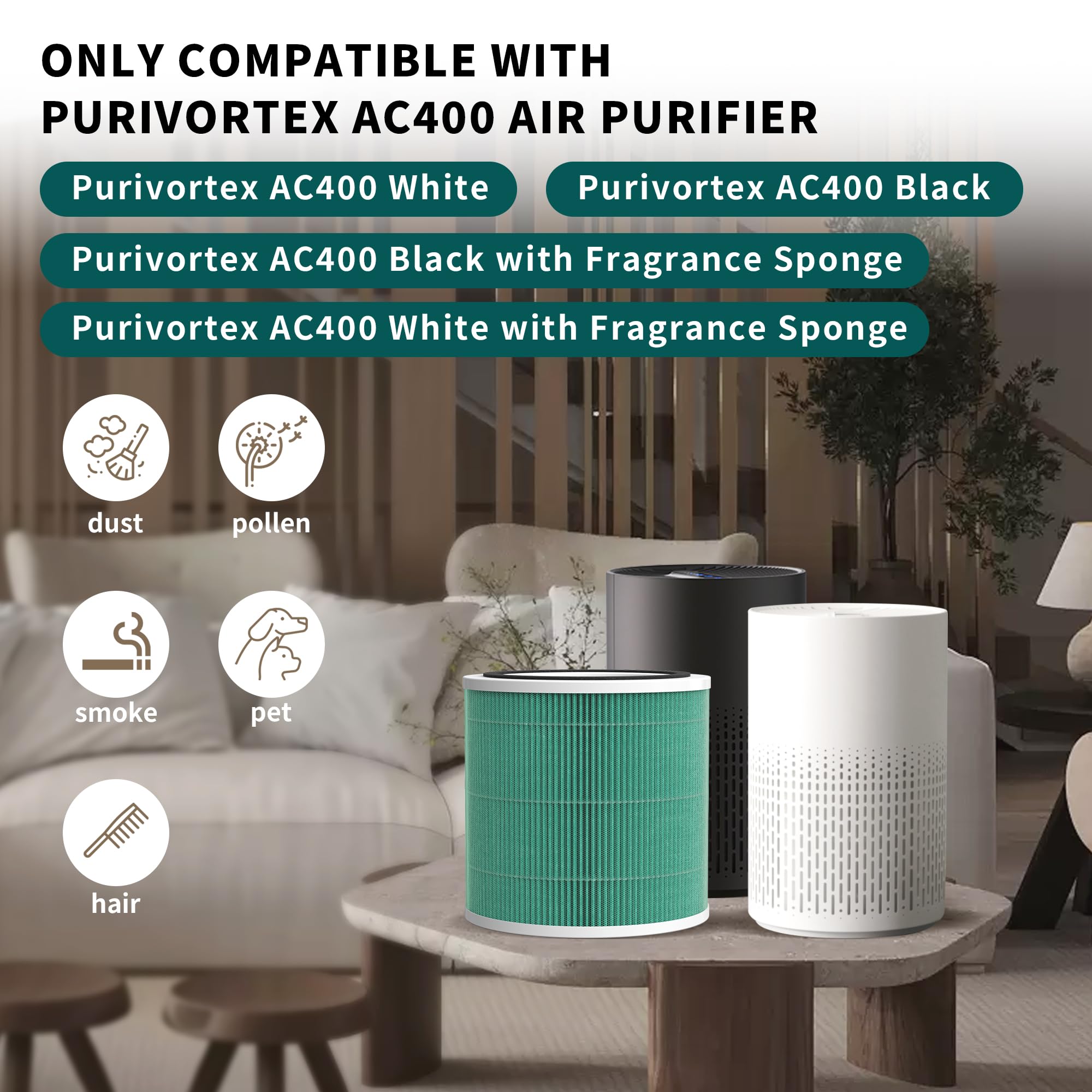 Ac400 Replacement Filter Compatible With Purivortex Ac400 Air Cleaner Purifier, 3 In 1 H13 True Hepa And Activated Carbon Filter