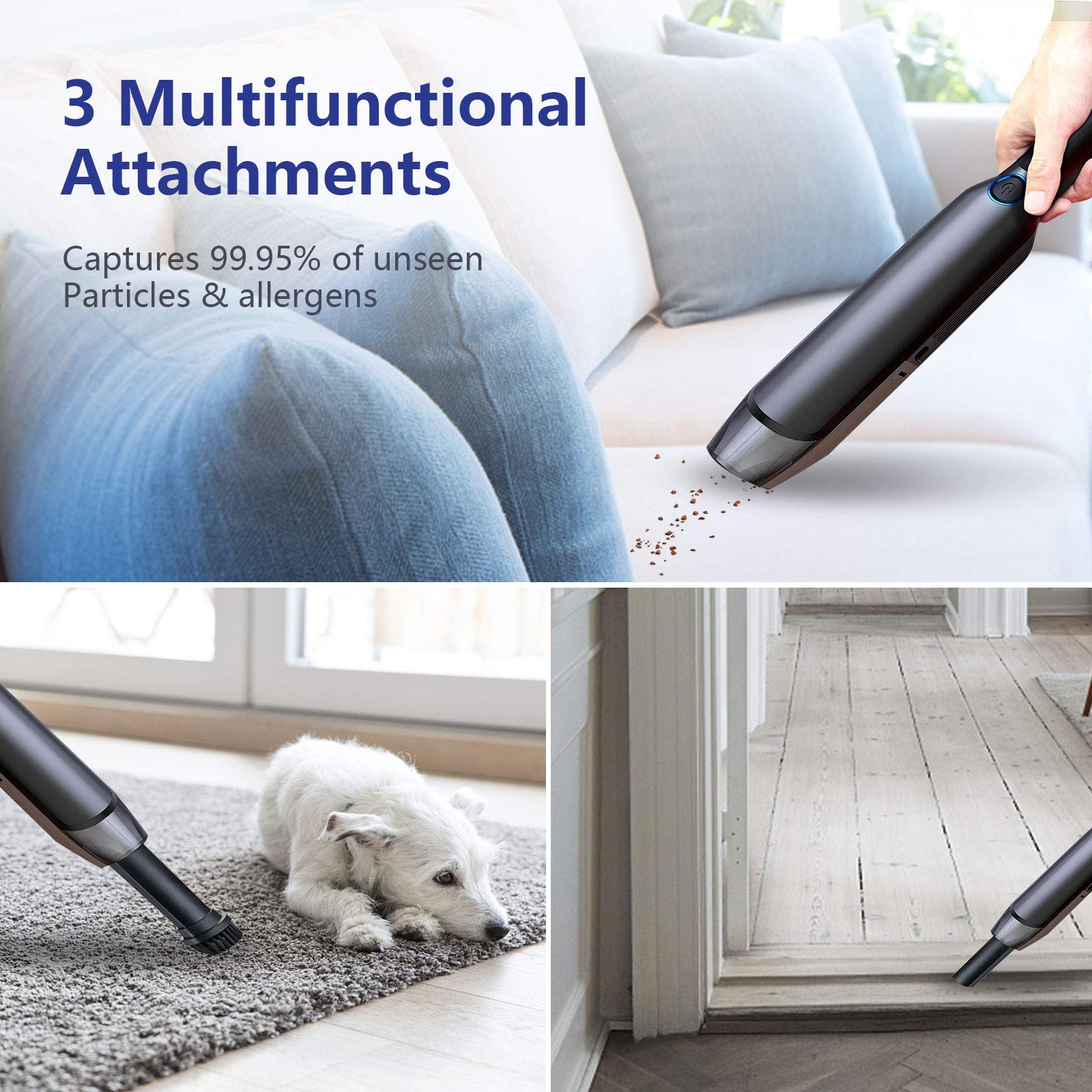 Laopao Portable Car Vacuum Cleaner High Power 9Kpa Hand Vacuum Cordless Rechargeable Handheld Vacuum 3X2000Mah Li Ion Battery Qu