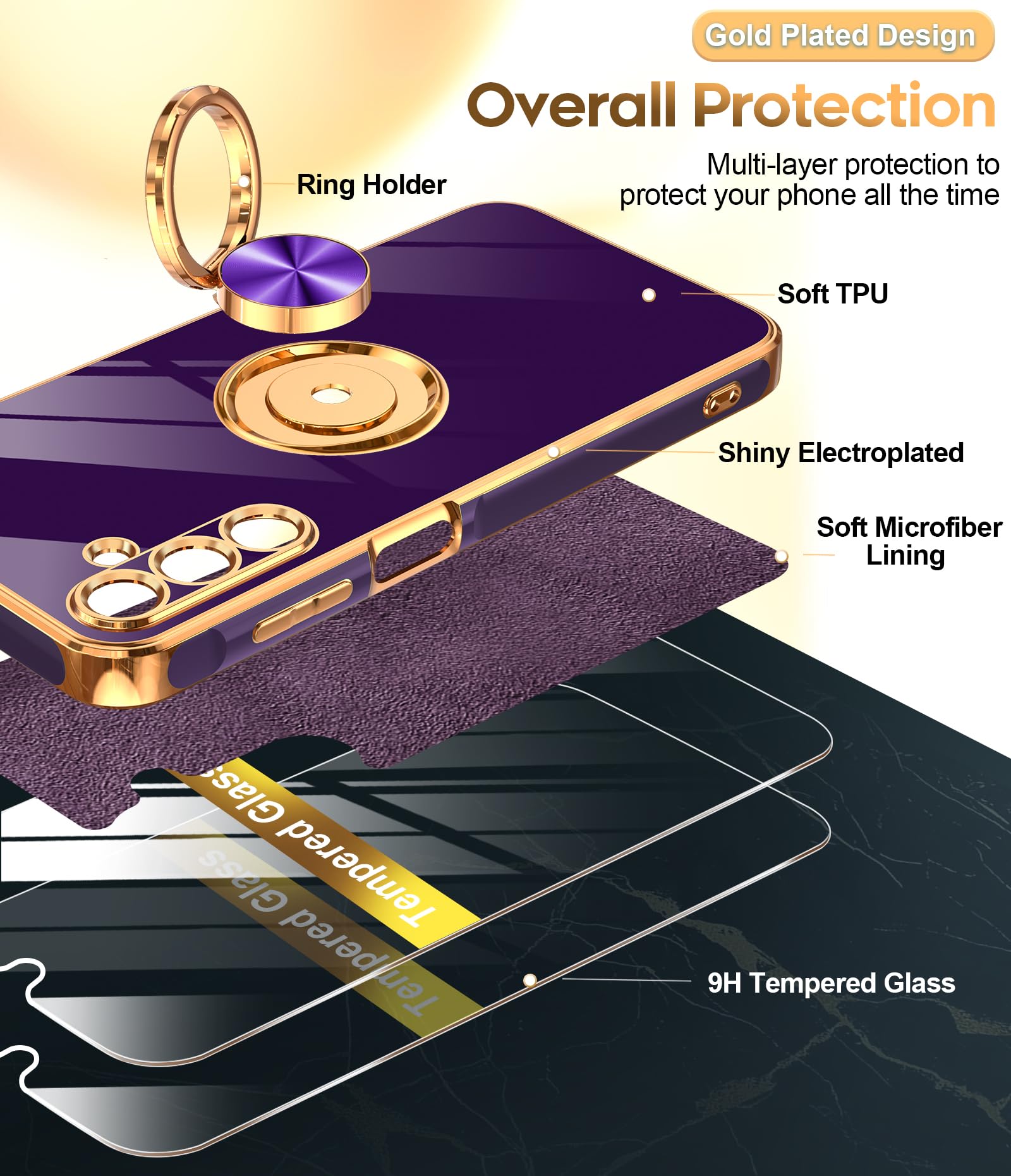 Leyi For Samsung Galaxy A15 5G Case: With 2 Pack Tempered Glass Screen Protector And 360 Rotatable Ring Holder Magnetic Kickstan