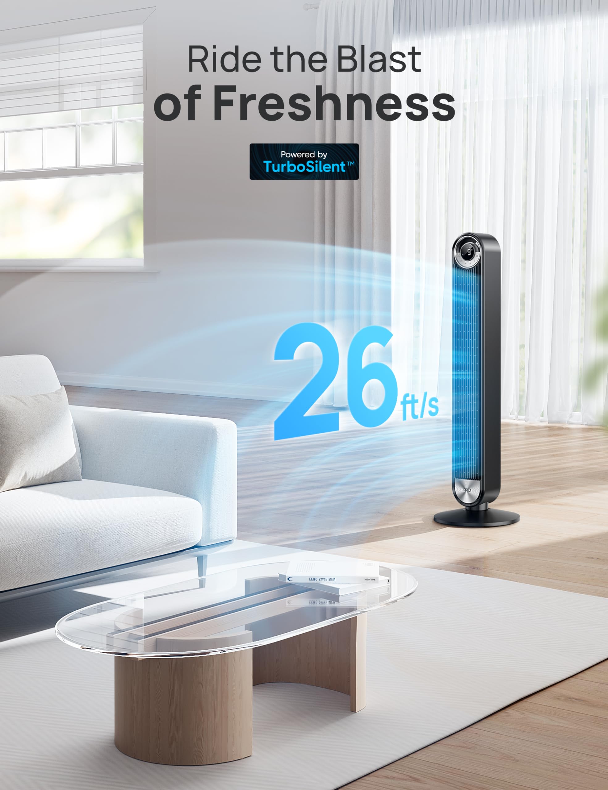 Dreo Tower Fan For Bedroom, Upgrated Dc 9 Speeds Utral Quiet Floor Fan, 90� Oscillating Fans For Indoors With 26Ft/S Velocity, 12H Timer, Standing Fans, Bladeless Fan Powerful For Home Office Room