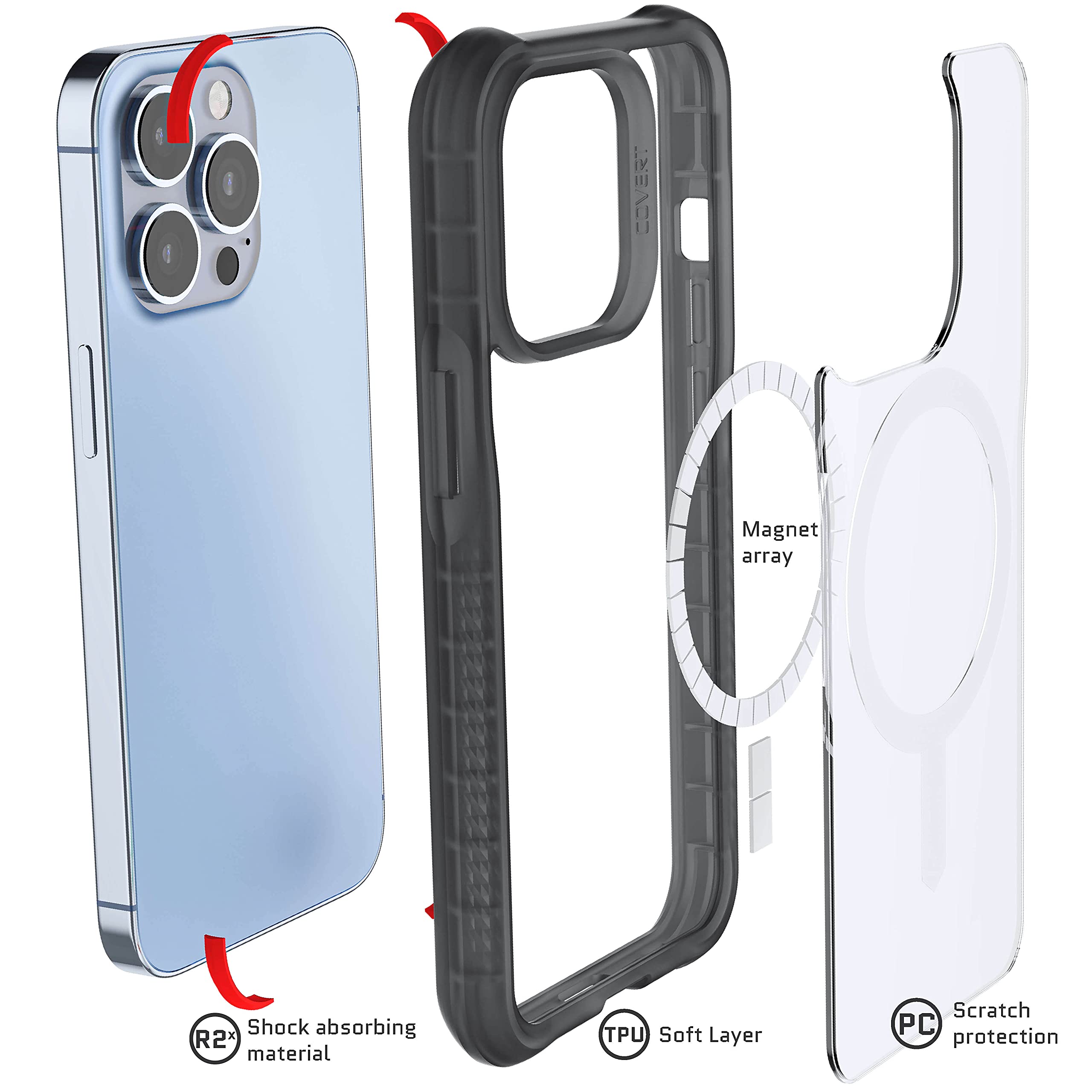 Ghostek Covert Iphone 13 Pro Magsafe Case Clear Shockproof Protective Phone Covers With Anti Yellowing Compatible With Apple Mag