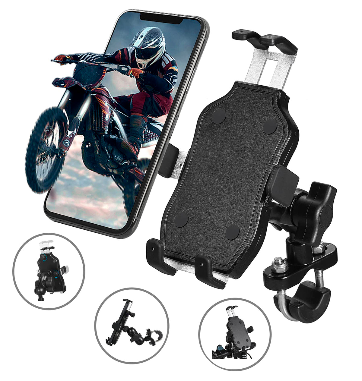 Lazora Phone Holder For Motorcycle Aluminum Alloy Material Sturdy And Durable Two U Bolt Base 360�Rotating Suitable For 4.7'  6.8' Cellphone Material Sturdy And Durable Base Rotating (2816)