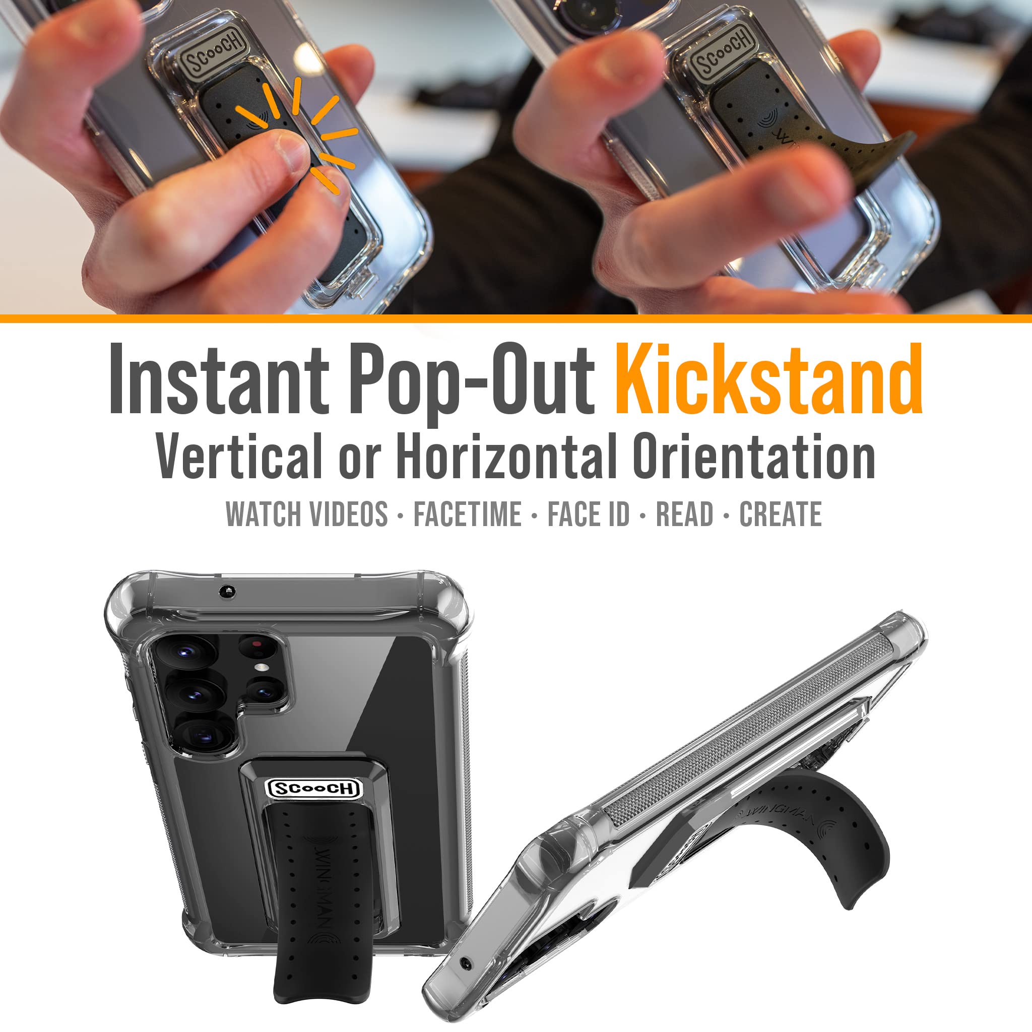 Scooch Wingman Case With Pop Out Car Mount, Grip, And Kickstand For Samsung Galaxy S23 Ultra Case [10 Ft Drop Protection] Bundle