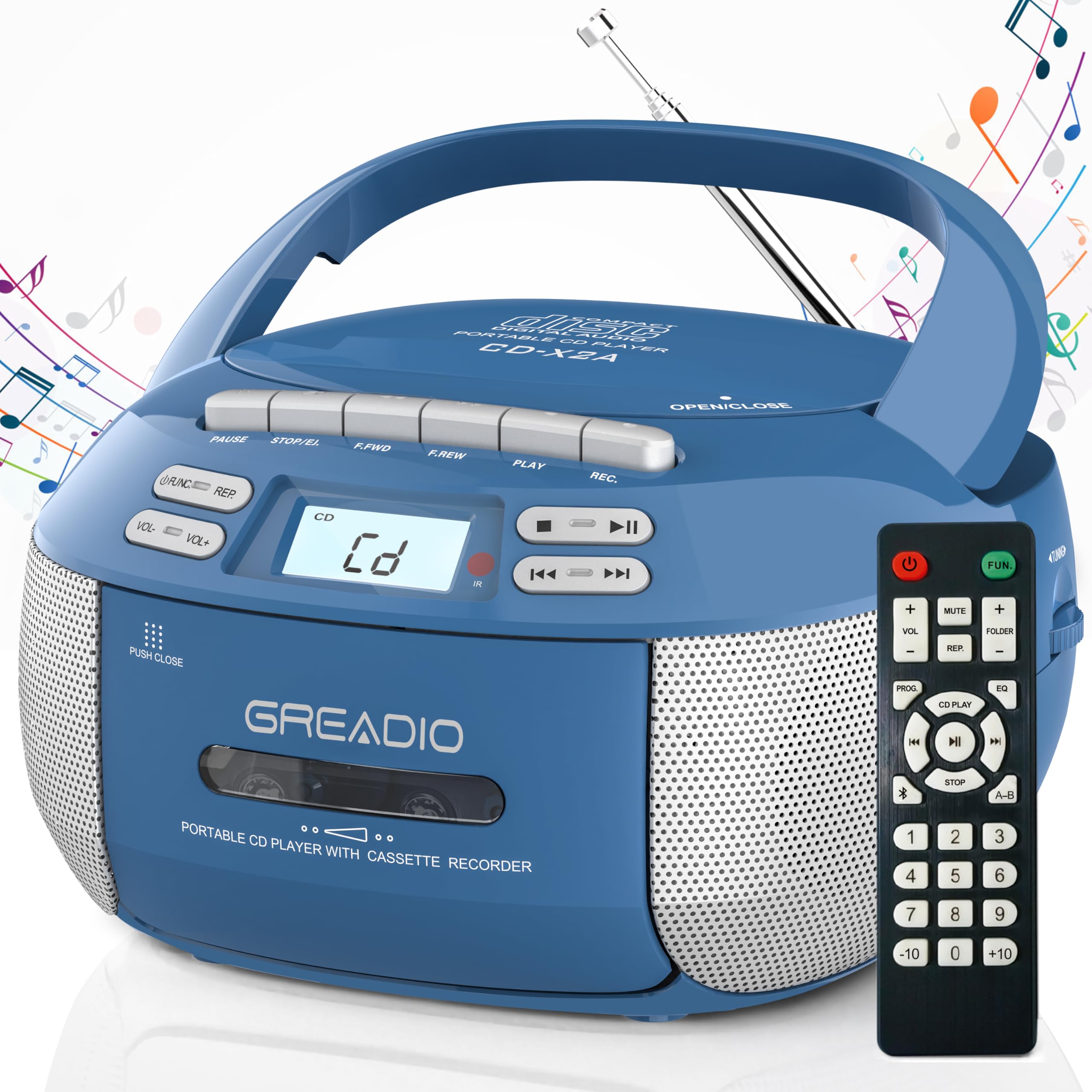 Greadio Boombox CD Player Cassette Player Combo, Boom Box Portable CD Players for Home with Bluetooth, Support AM FM Radio/Remot