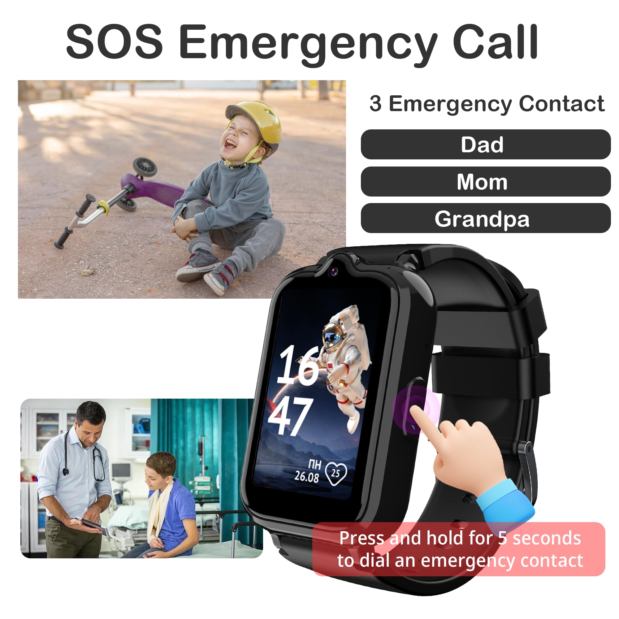 4G Kids Smart Watch Boys With Gps Tracker, Kids Cell Phone Watch With Video & Voice Calling Texting Alarm Sos Calculator Pedomet