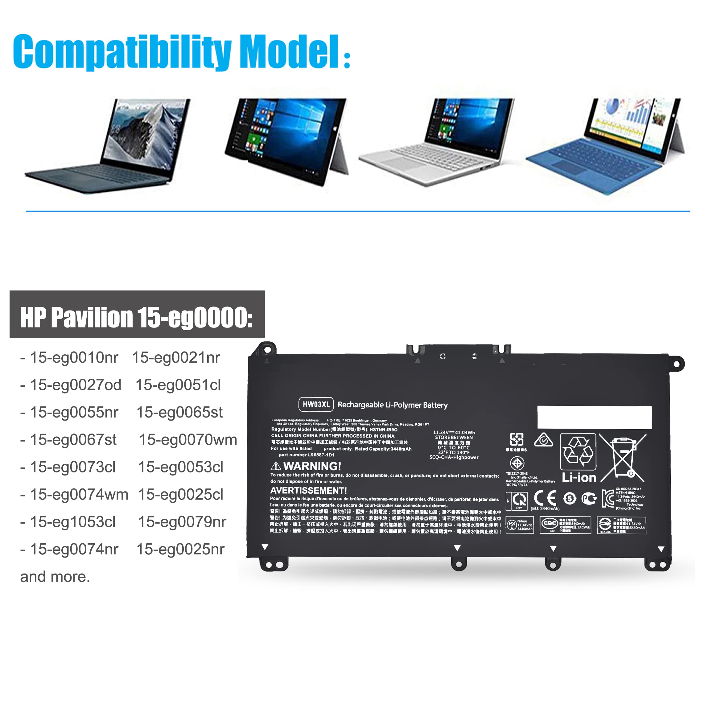 Emaks Hw03Xl Battery For Hp Pavilion 15 Eg0000:15 Eg1053Cl 15 Eg3053Cl Eg0073Cl 15 Eg3097Nr Eg0050Wm 15 Eg0025Nr Eg1073Cl Eg0021