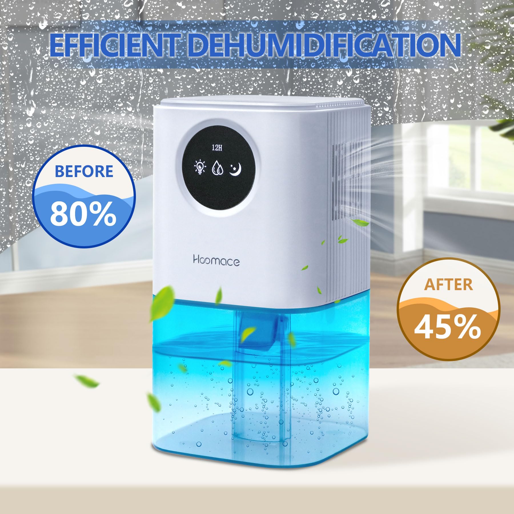 Hoomace Dehumidifier For Bathroom, 58 Oz Small Dehumidifiers For Bedroom With Auto Shut Off Timer 7 Colorful Light,Potable Dehum