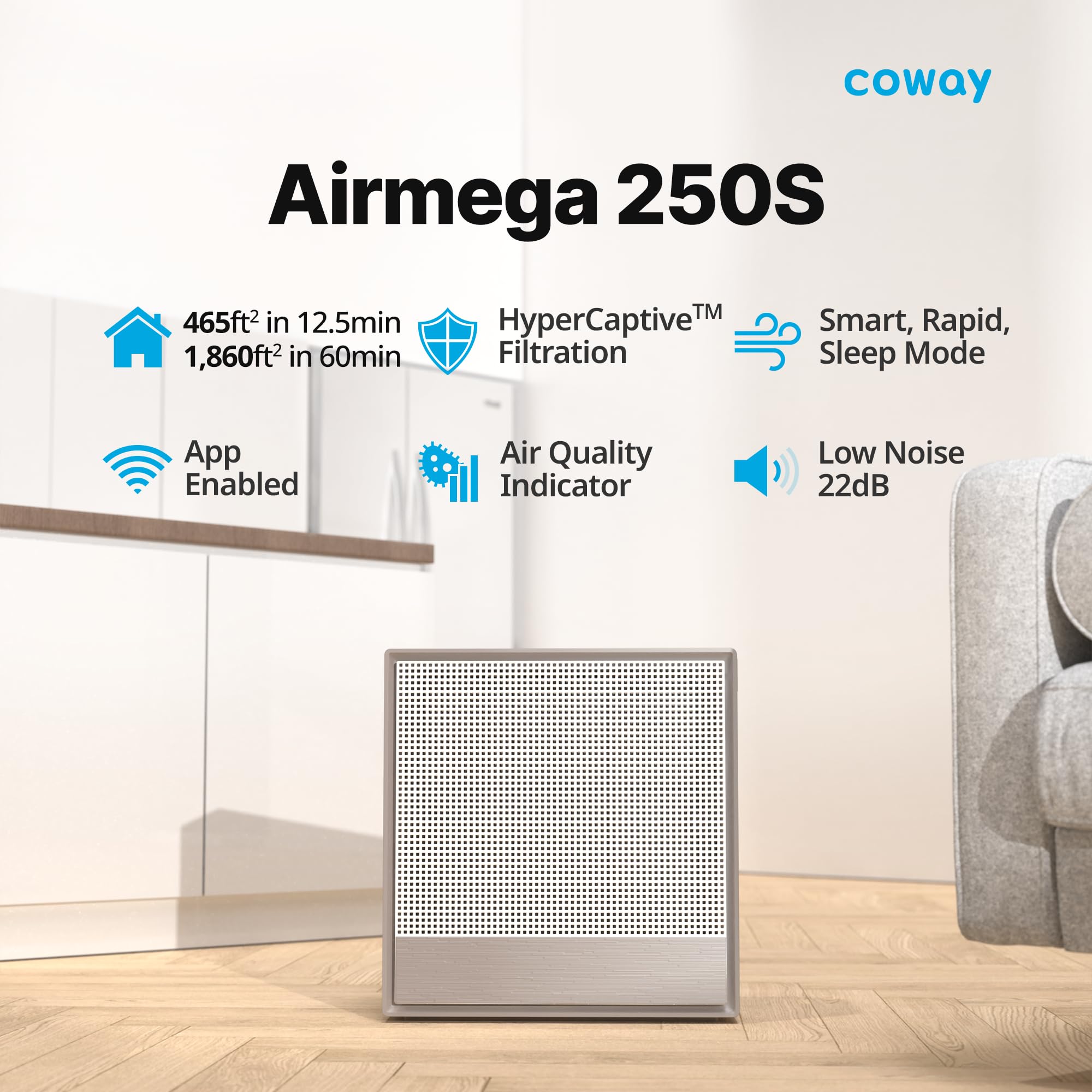 Coway Air Purifiers For Home Large Room Up To 1,860 Ft, Washable Pre Filter And True Hepa Filter For Smoke, Allergies, Pet Dande