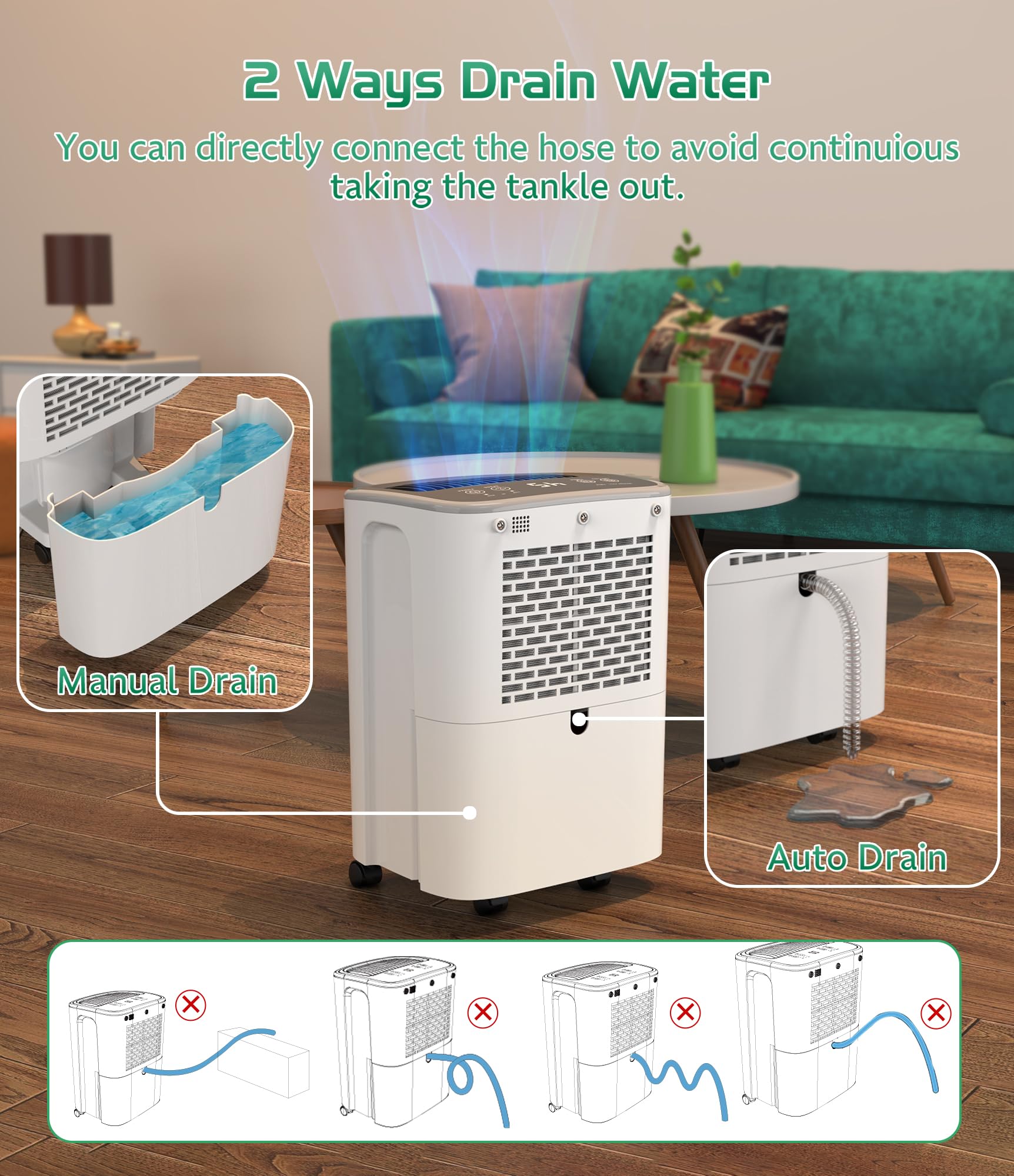 Dehumidifier 2500 Sq.Ft 30 Pint, Dehumidifiers With Drain Hose, 0.66 Gallon Water Tank, Ruwora Dehumidifiers For Home Basement B