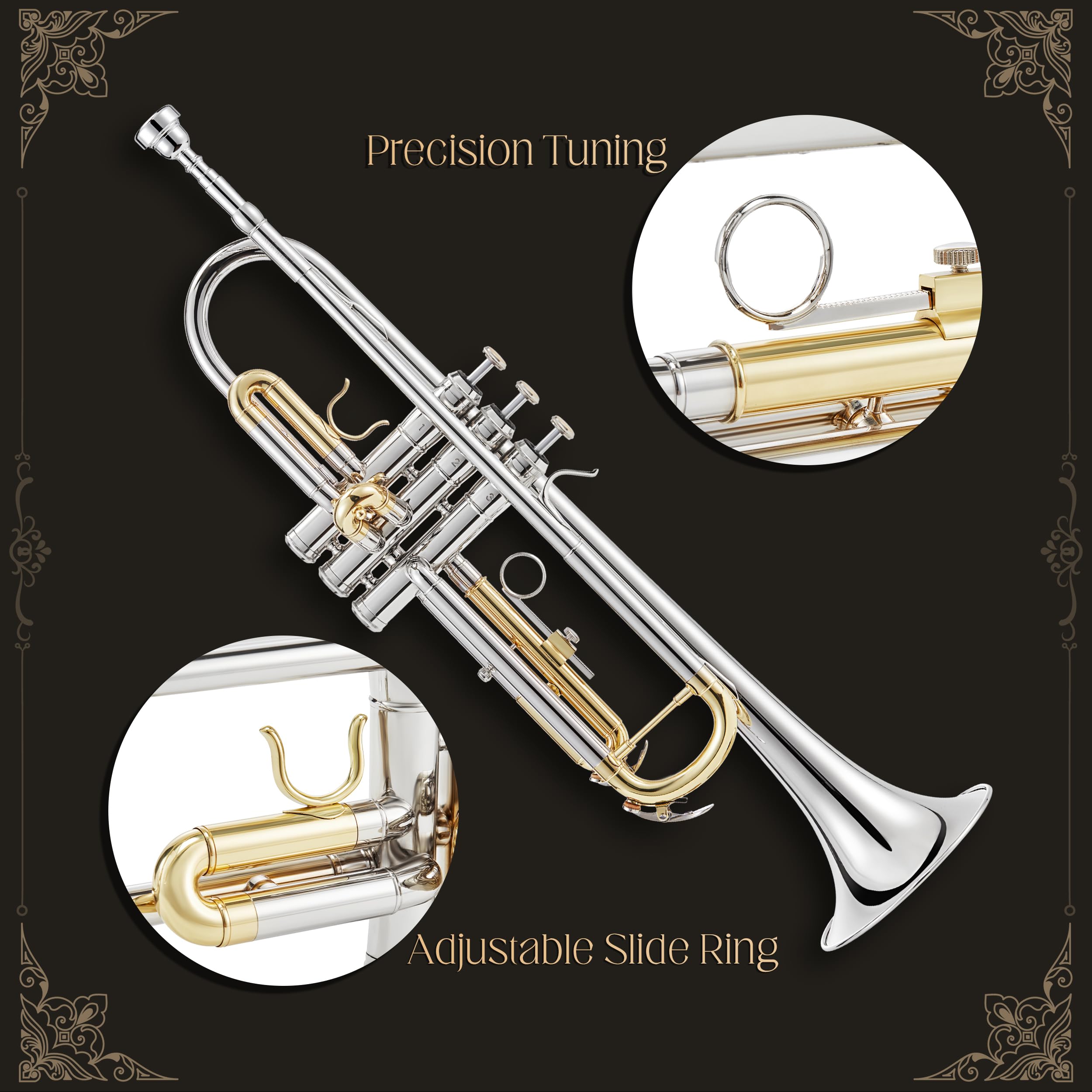 Aklot Hand-Hammered Bell Bb Trumpet: Smooth Valve Action, Clear-Lacquered Brass Body, Standard Trumpet Beginner Set With Leather