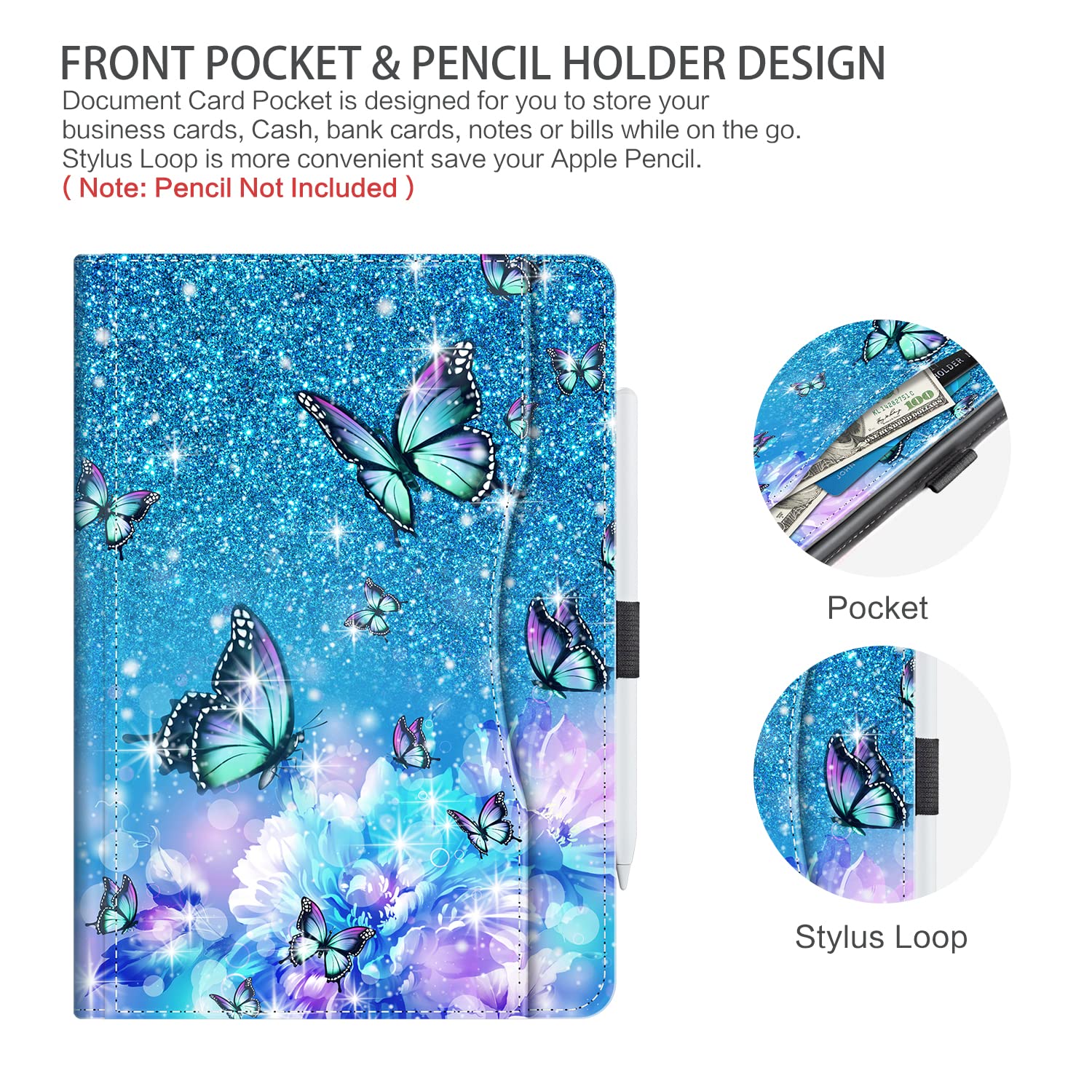 Case For Ipad 9Th/8Th/7Th Generation 10.2 Inch 2021/2020/2019 With Pencil Holder For Women Girls Adjust Angle View Case With Poc