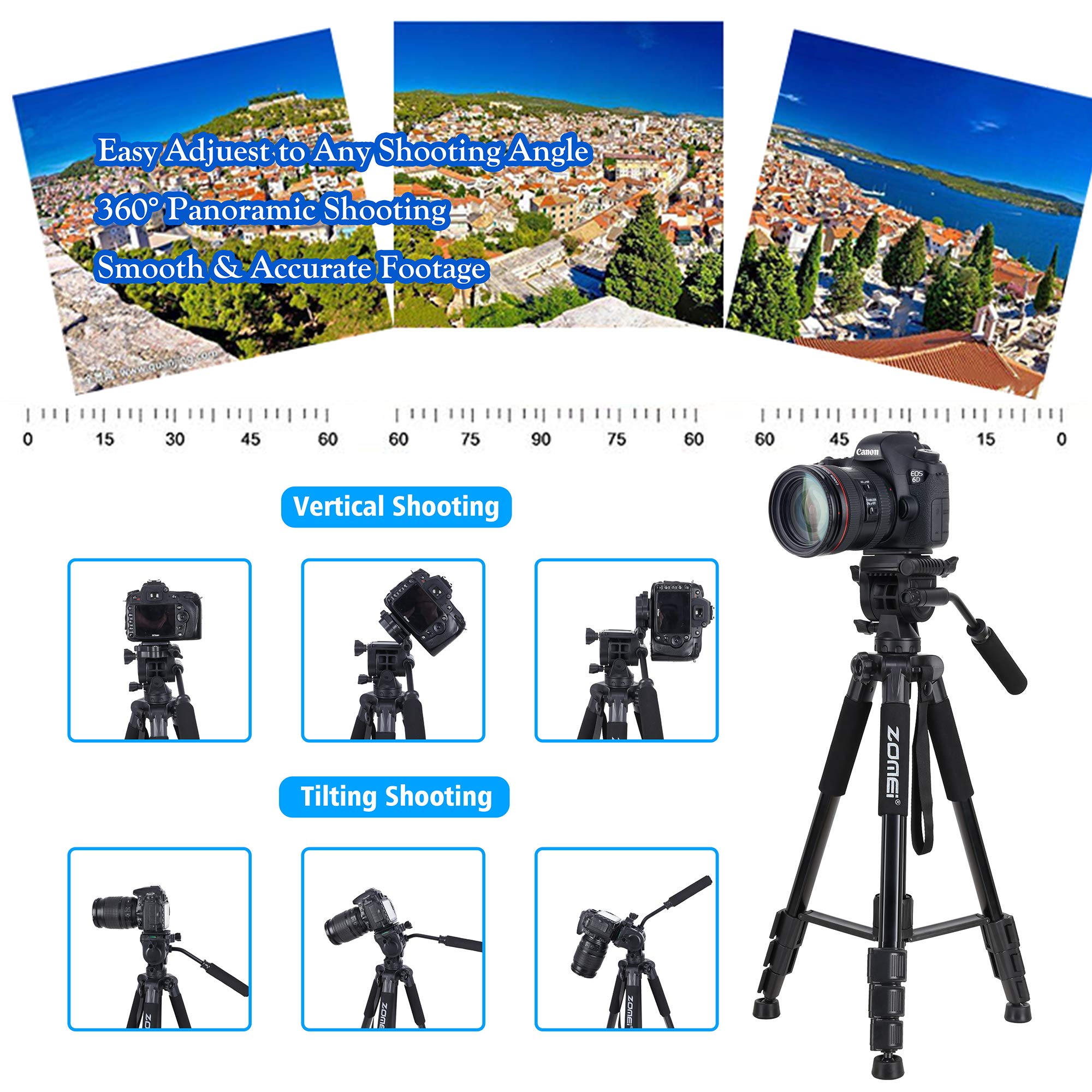 65 '' Camera Tripod,Q310 Lightweight Travel Portable Cell Phone Tripod Stand Monopod With Universal Phone Holder And Carry Bag F