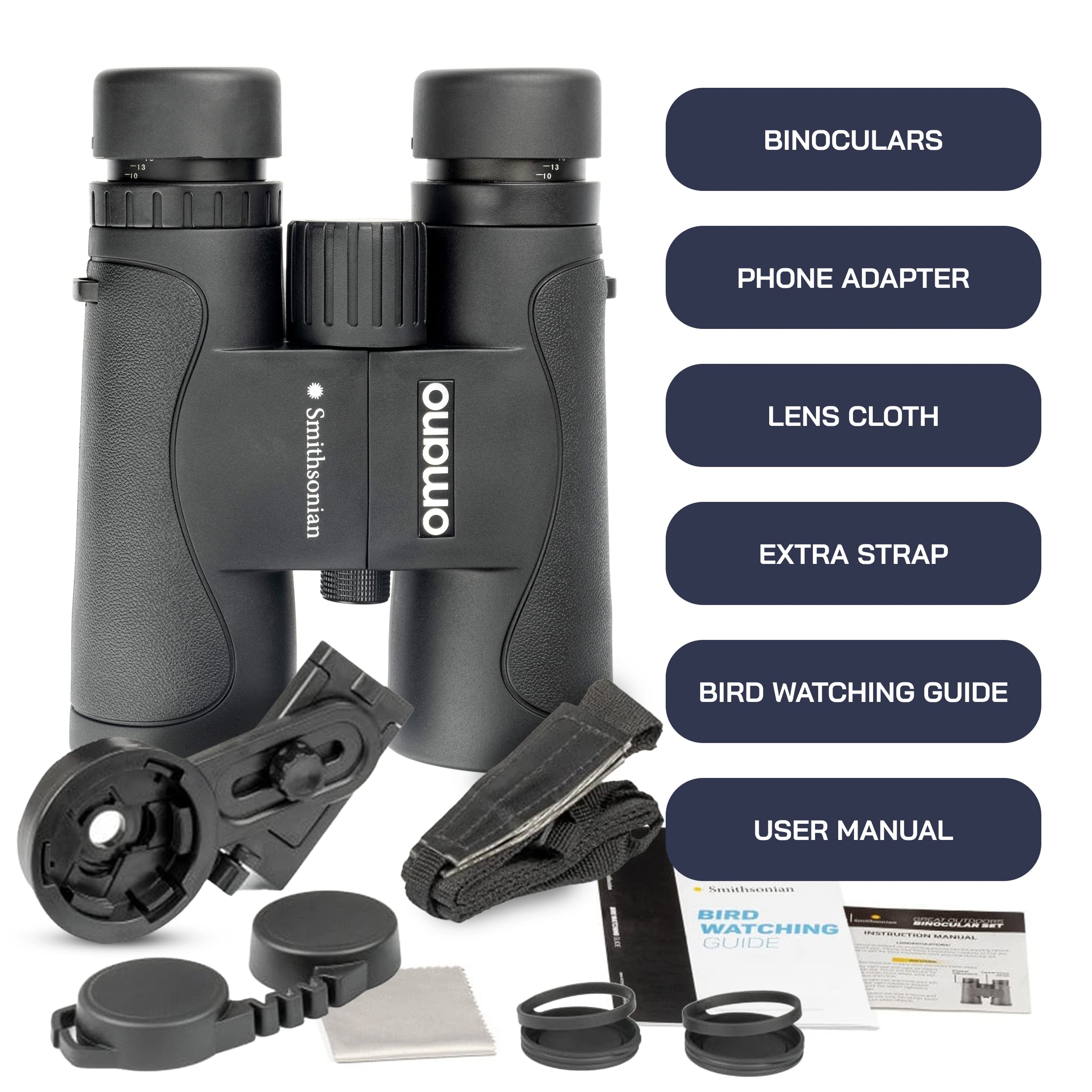 Bird Watching Binoculars For Adults By Smithsonian   10X42 Binoculars For Bird Watching, Hiking, Travel   Birding Binoculars Wit
