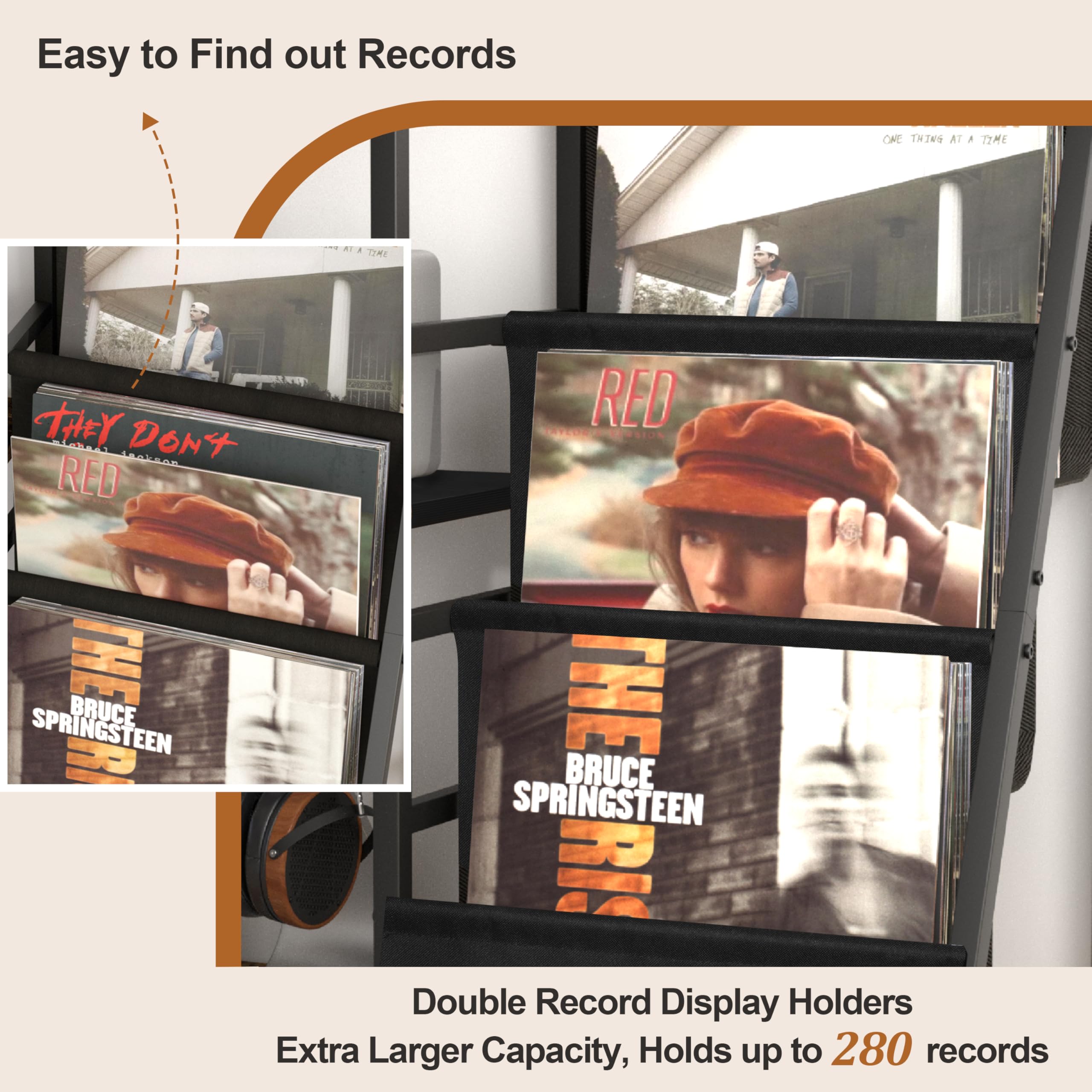 Record Player Stand With Vinyl Storage, Record Player Table With Vinyl Record Storage Up To 280 Albums, Turnta Ble Stand With Re