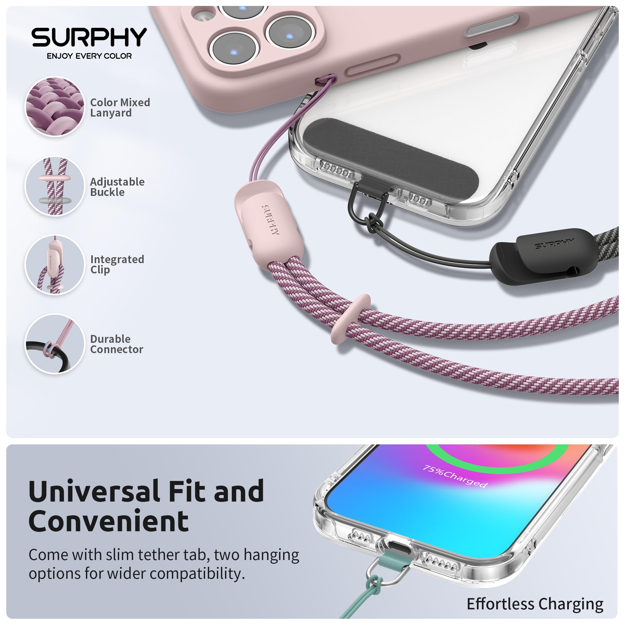 Surphy 3 Pack Phone Wrist Strap With Cellphone Tether Tab, Cellphone Lanyard, Anti Theft Phone Strap With 2-Color Braided, Wrist