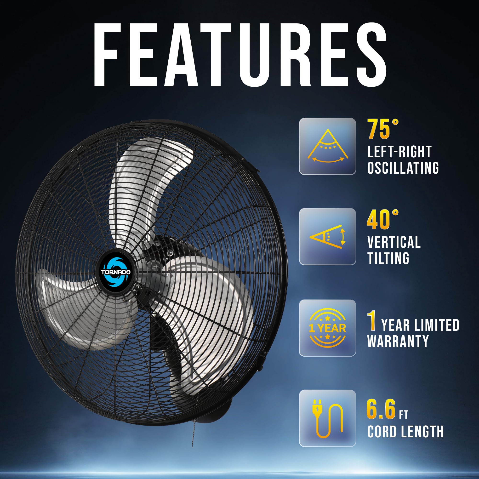 Tornado 20 Inch Professional High-Velocity Oscillating Wall Fan - Ideal For Industrial, Commercial, And Residential Use - 3-Spee